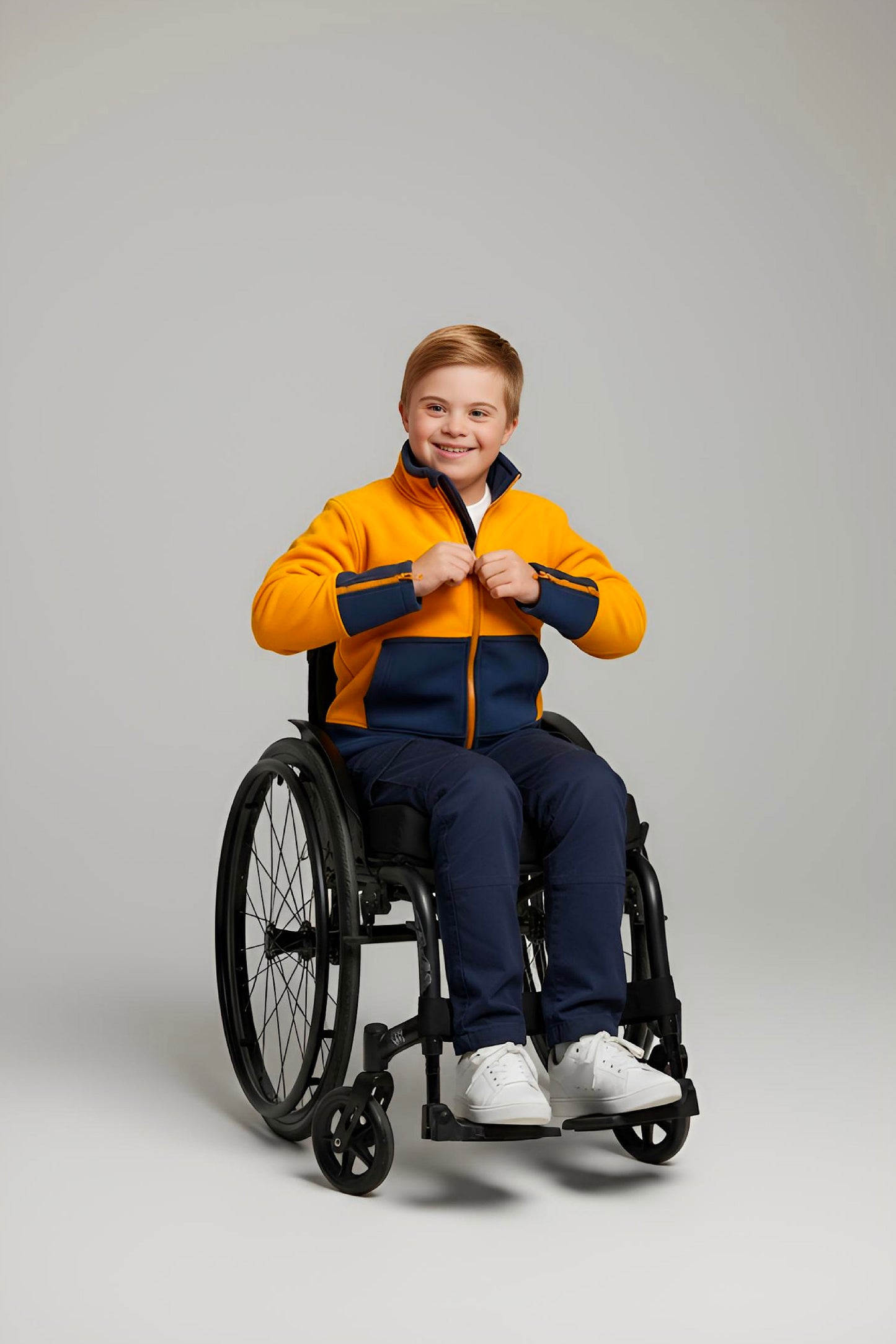 Adaptive Kids Jacket: Front Full Zipper, Cargo Pocket, Easy-Undressing Sleeves
