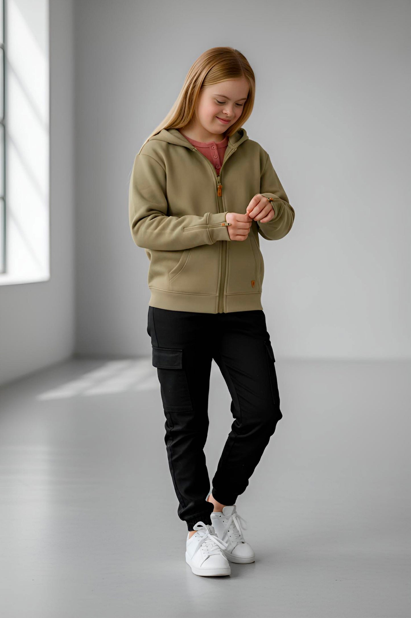 Adaptive Kids Hoodie: Front Magnetic Zipper and Easy-Undressing Sleeves