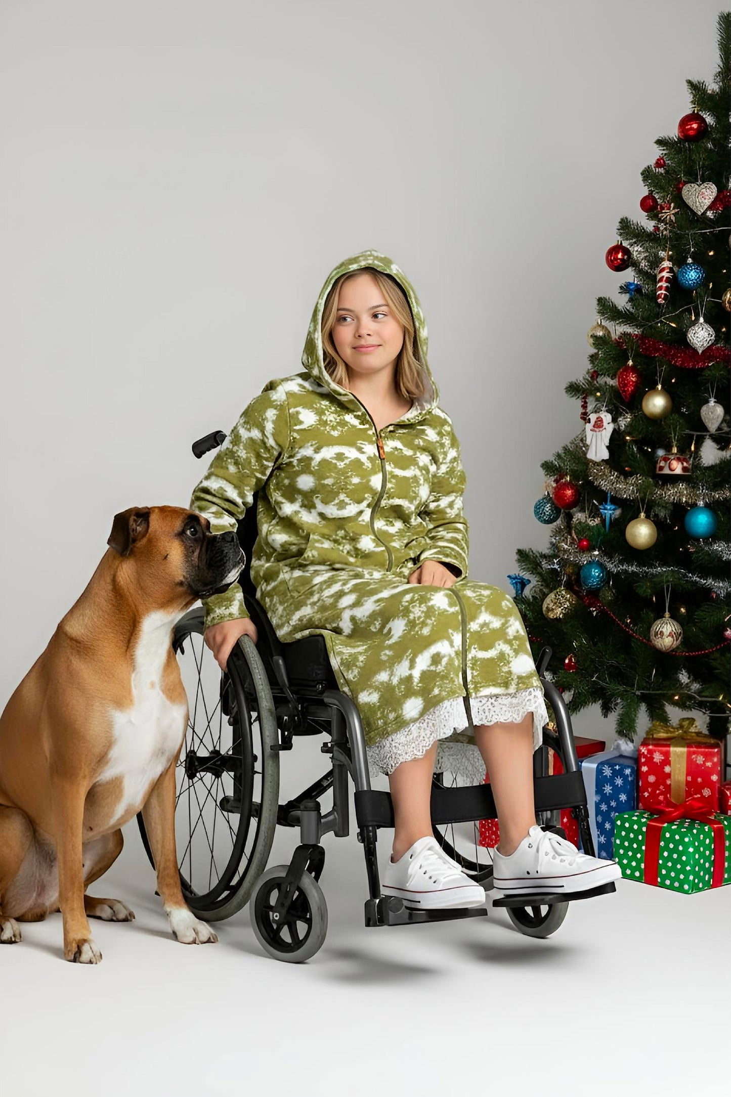 Adaptive Kids Tie-Dye Hoodie Sweatshirt Dress, Front Full Zipper and Easy-Undressing Sleeves