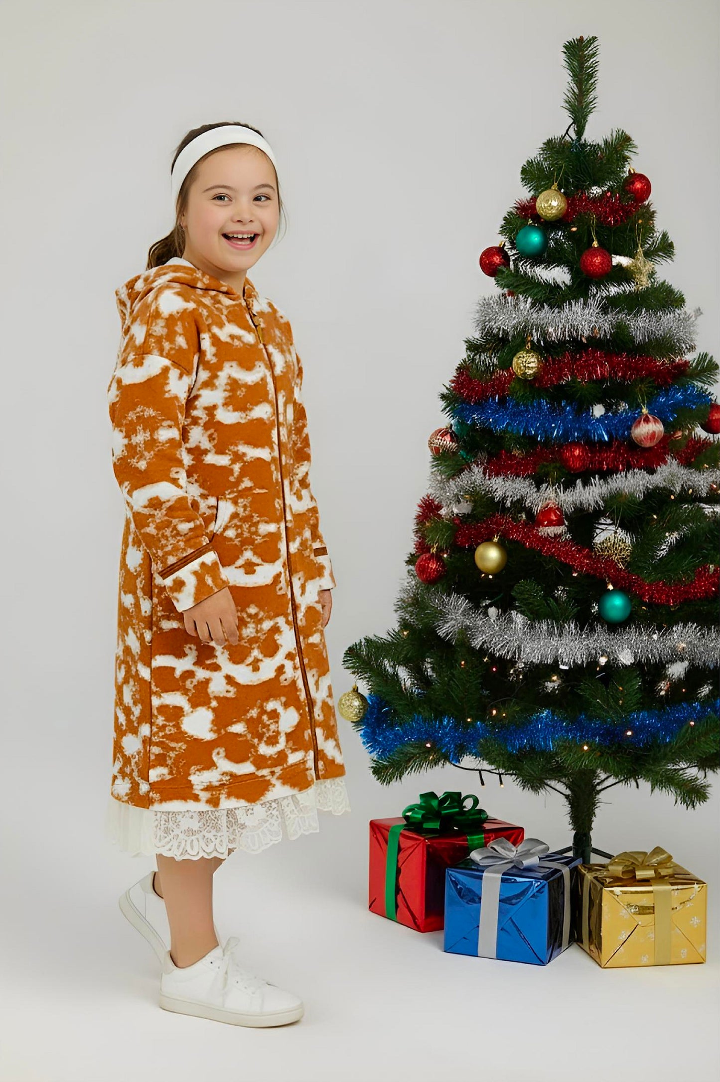 Adaptive Kids Tie-Dye Hoodie Sweatshirt Dress, Front Full Zipper and Easy-Undressing Sleeves