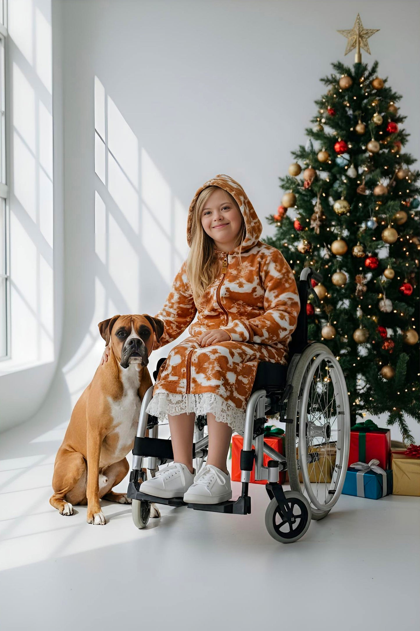 Adaptive Kids Tie-Dye Hoodie Sweatshirt Dress, Front Full Zipper and Easy-Undressing Sleeves