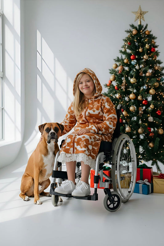 Adaptive Kids Tie-Dye Hoodie Sweatshirt Dress, Front Full Zipper and Easy-Undressing Sleeves