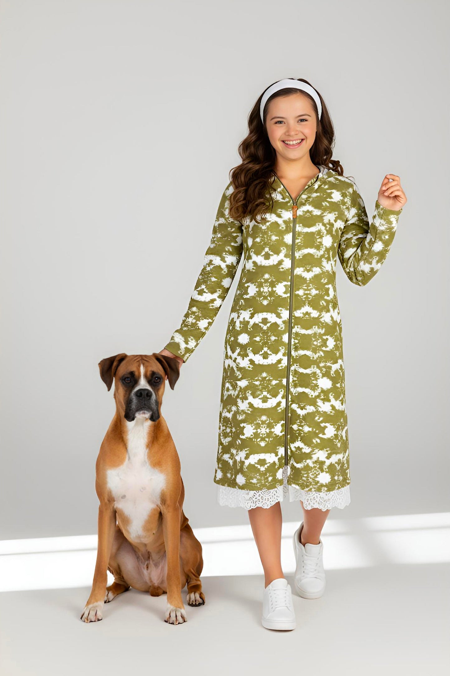 Adaptive Kids Tie-Dye Hoodie Sweatshirt Dress, Front Full Zipper and Easy-Undressing Sleeves