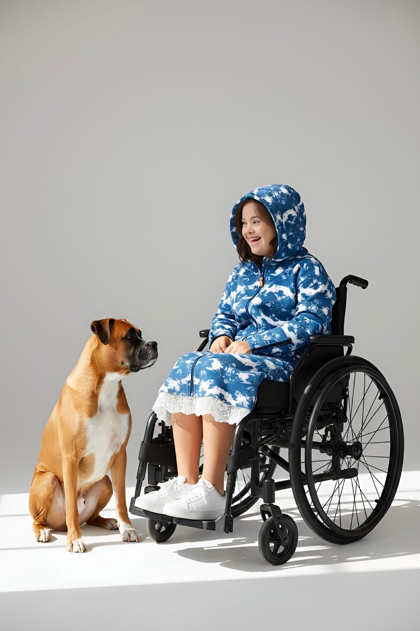 Adaptive Kids Tie-Dye Hoodie Sweatshirt Dress, Front Full Zipper and Easy-Undressing Sleeves