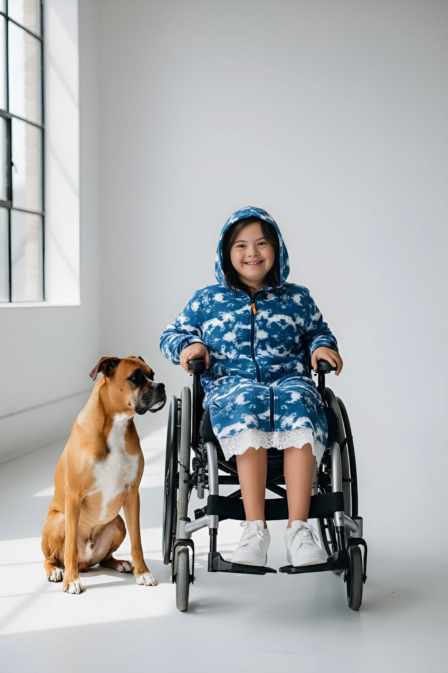 Adaptive Kids Tie-Dye Hoodie Sweatshirt Dress, Front Full Zipper and Easy-Undressing Sleeves