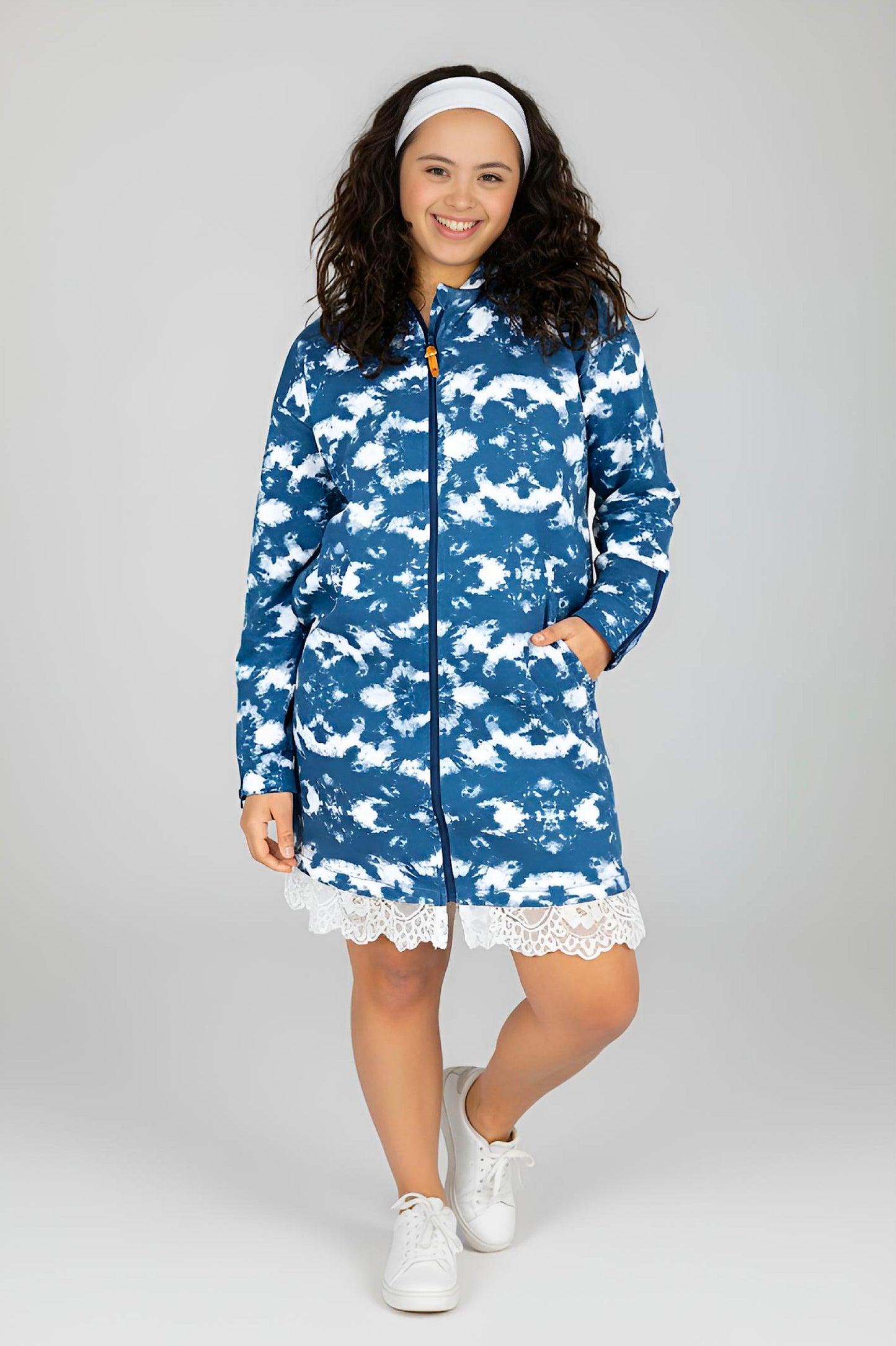 Adaptive Kids Tie-Dye Hoodie Sweatshirt Dress, Front Full Zipper and Easy-Undressing Sleeves