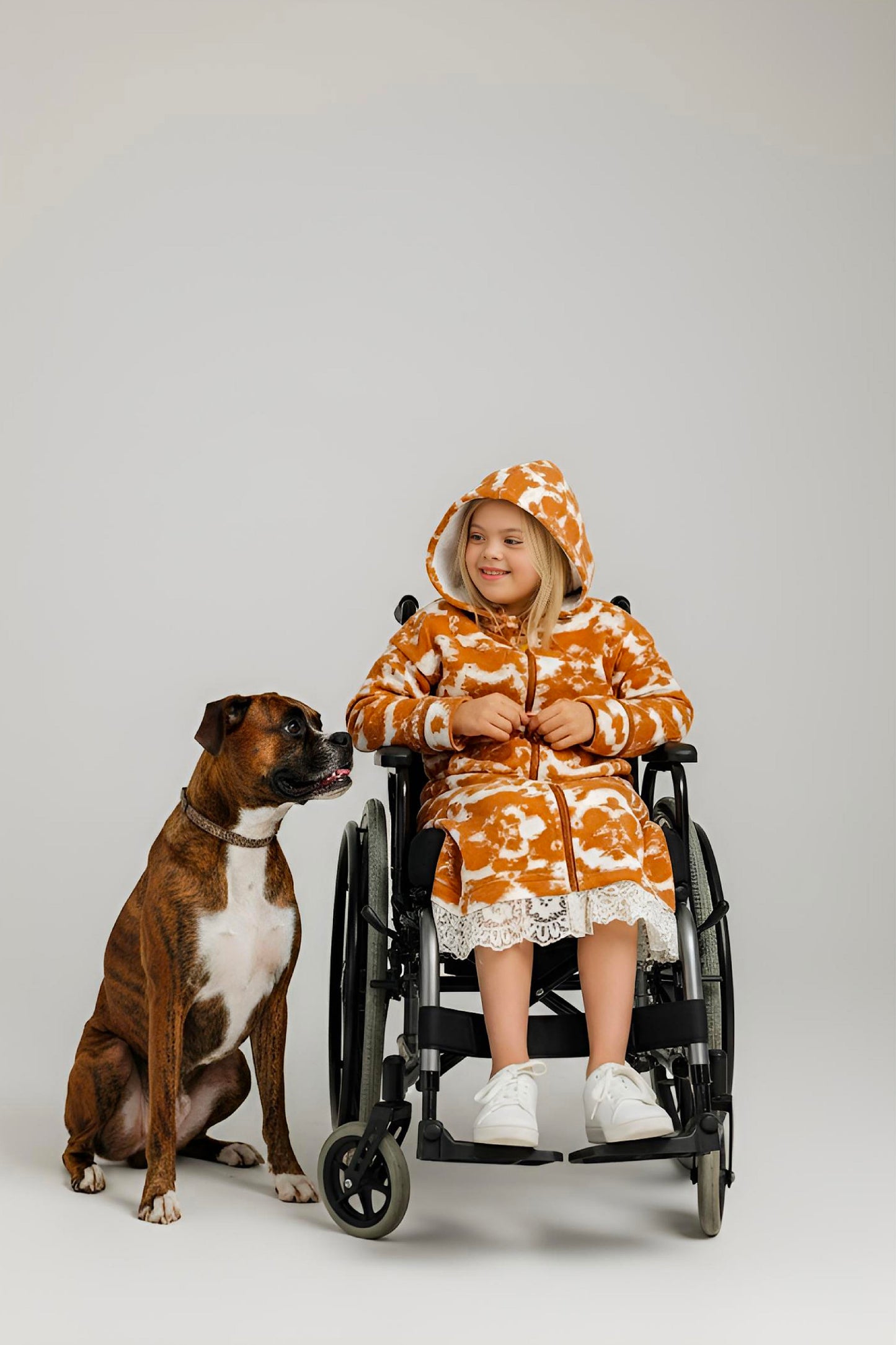 Adaptive Kids Tie-Dye Hoodie Sweatshirt Dress, Front Full Zipper and Easy-Undressing Sleeves