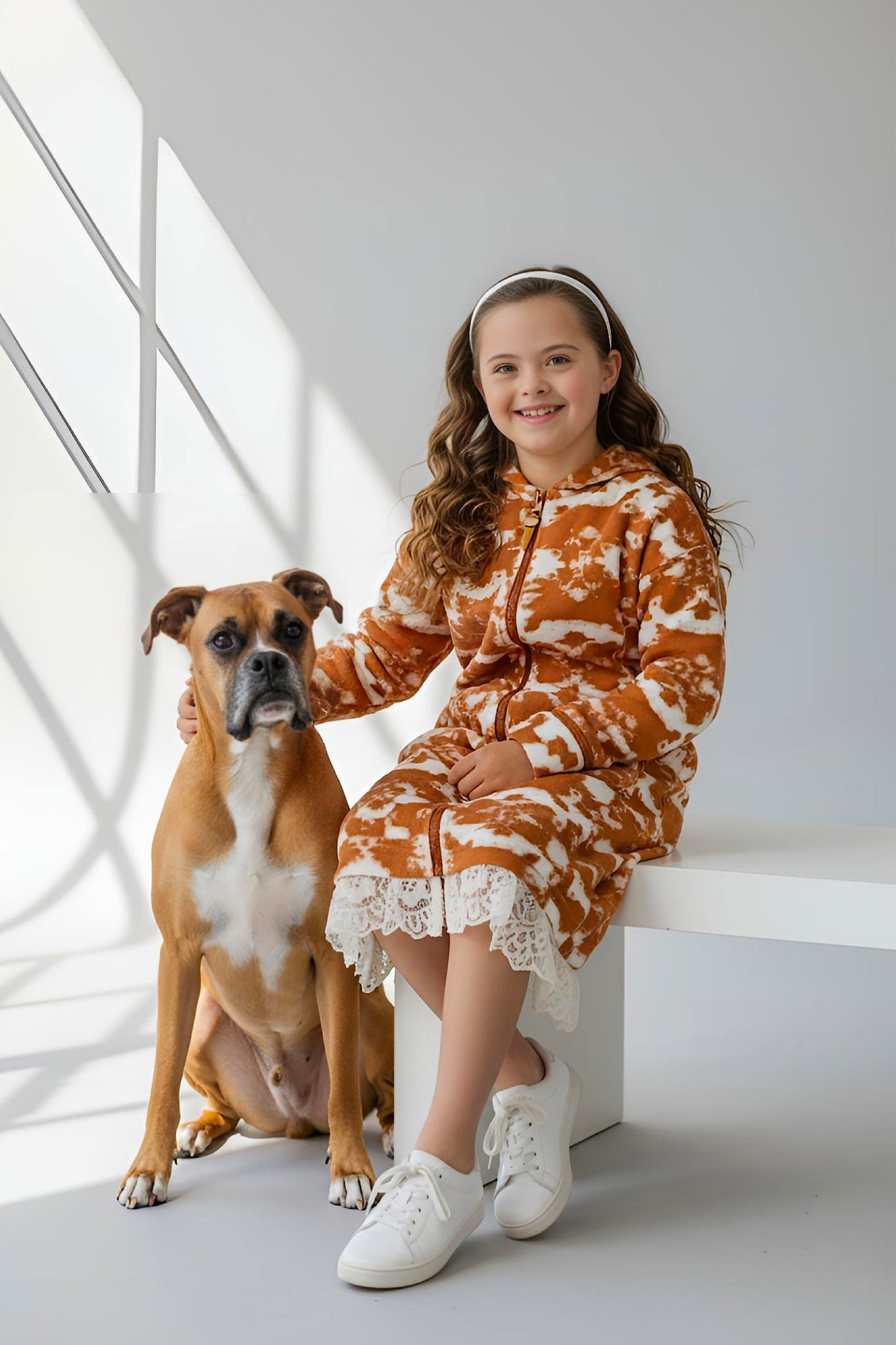 Adaptive Kids Tie-Dye Hoodie Sweatshirt Dress, Front Full Zipper and Easy-Undressing Sleeves