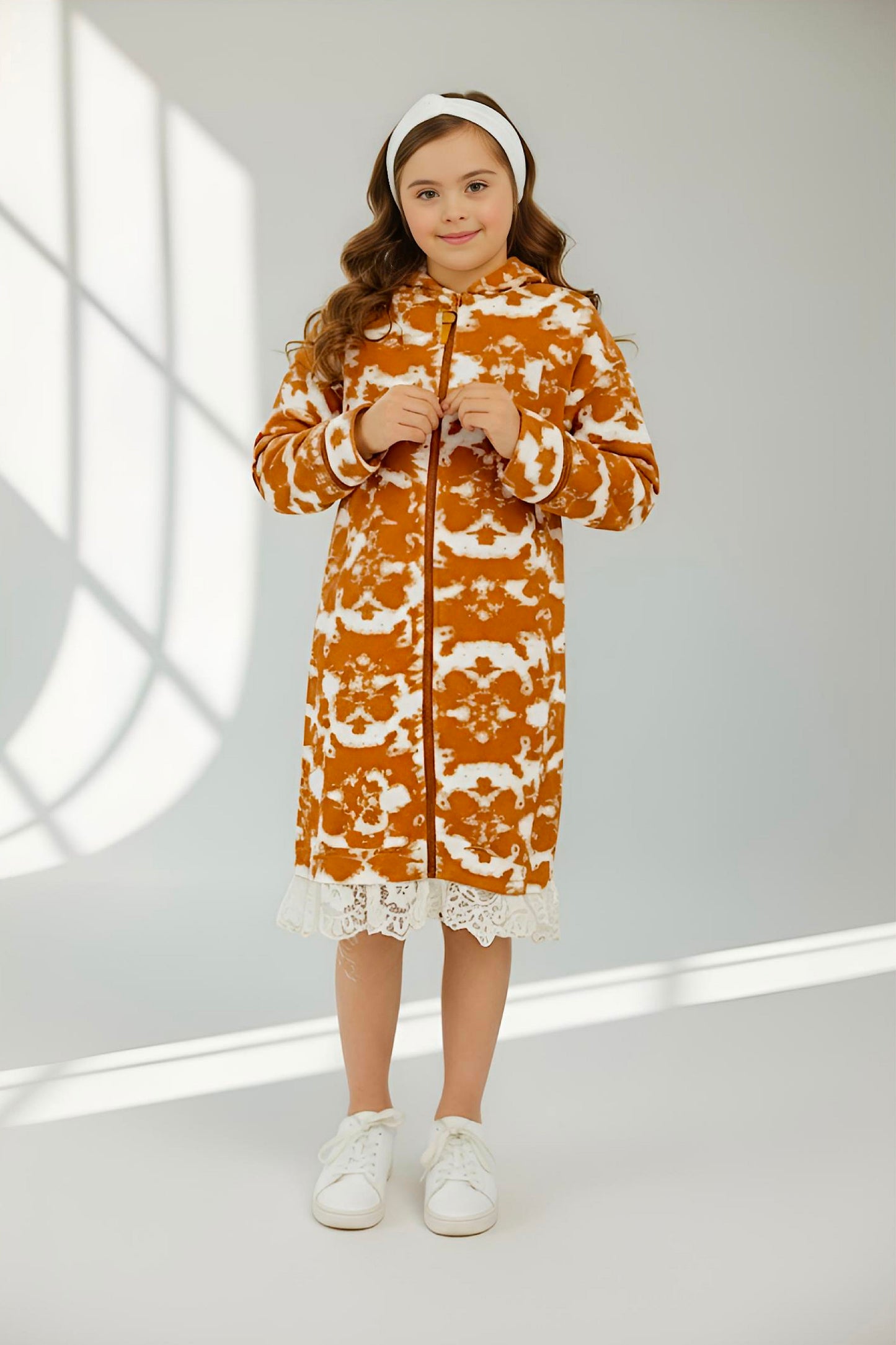 Adaptive Kids Tie-Dye Hoodie Sweatshirt Dress, Front Full Zipper and Easy-Undressing Sleeves