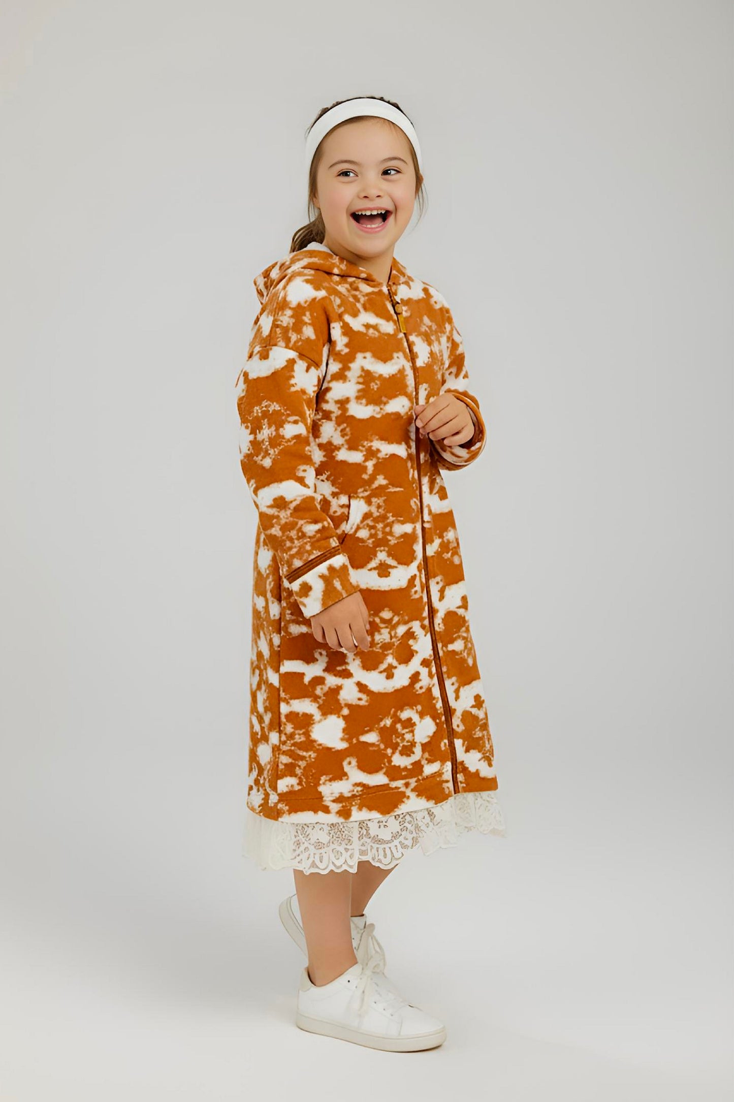 Adaptive Kids Tie-Dye Hoodie Sweatshirt Dress, Front Full Zipper and Easy-Undressing Sleeves