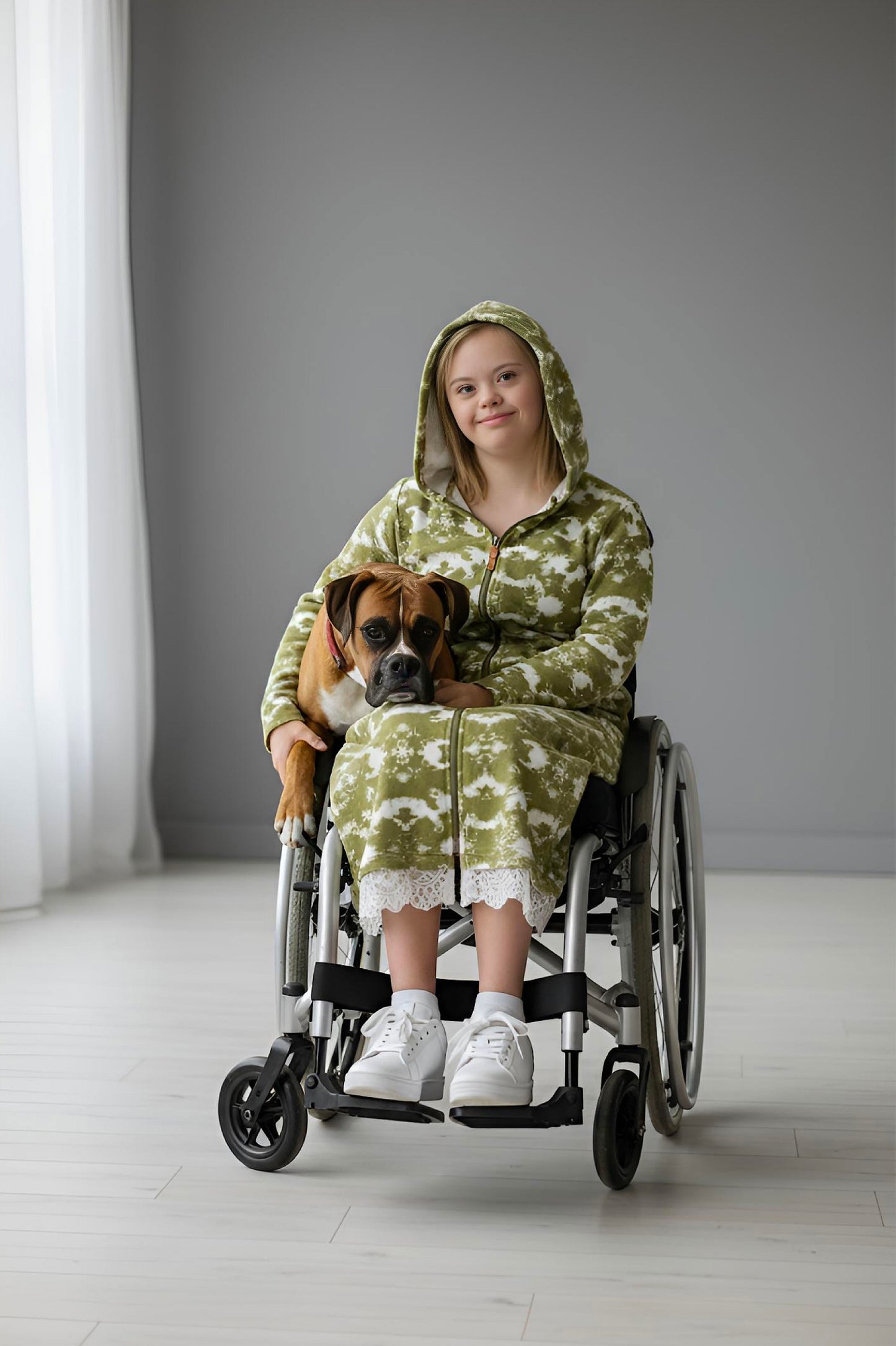 Adaptive Kids Tie-Dye Hoodie Sweatshirt Dress, Front Full Zipper and Easy-Undressing Sleeves