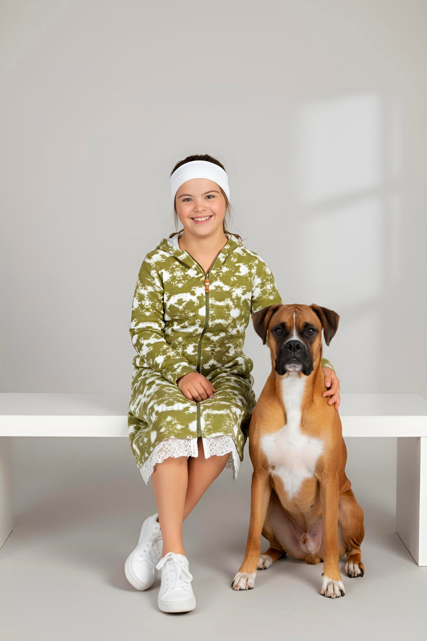 Adaptive Kids Tie-Dye Hoodie Sweatshirt Dress, Front Full Zipper and Easy-Undressing Sleeves