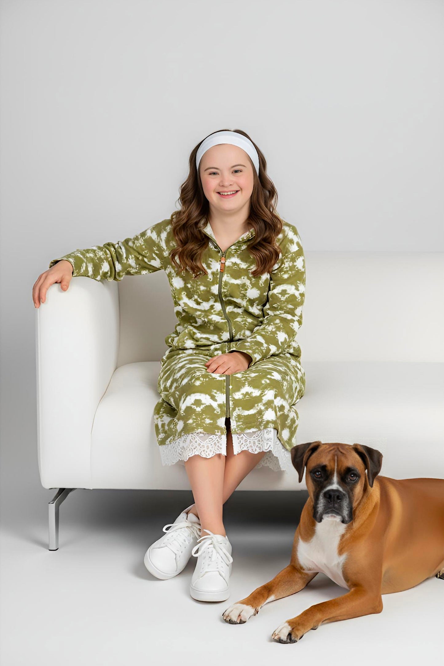 Adaptive Kids Tie-Dye Hoodie Sweatshirt Dress, Front Full Zipper and Easy-Undressing Sleeves