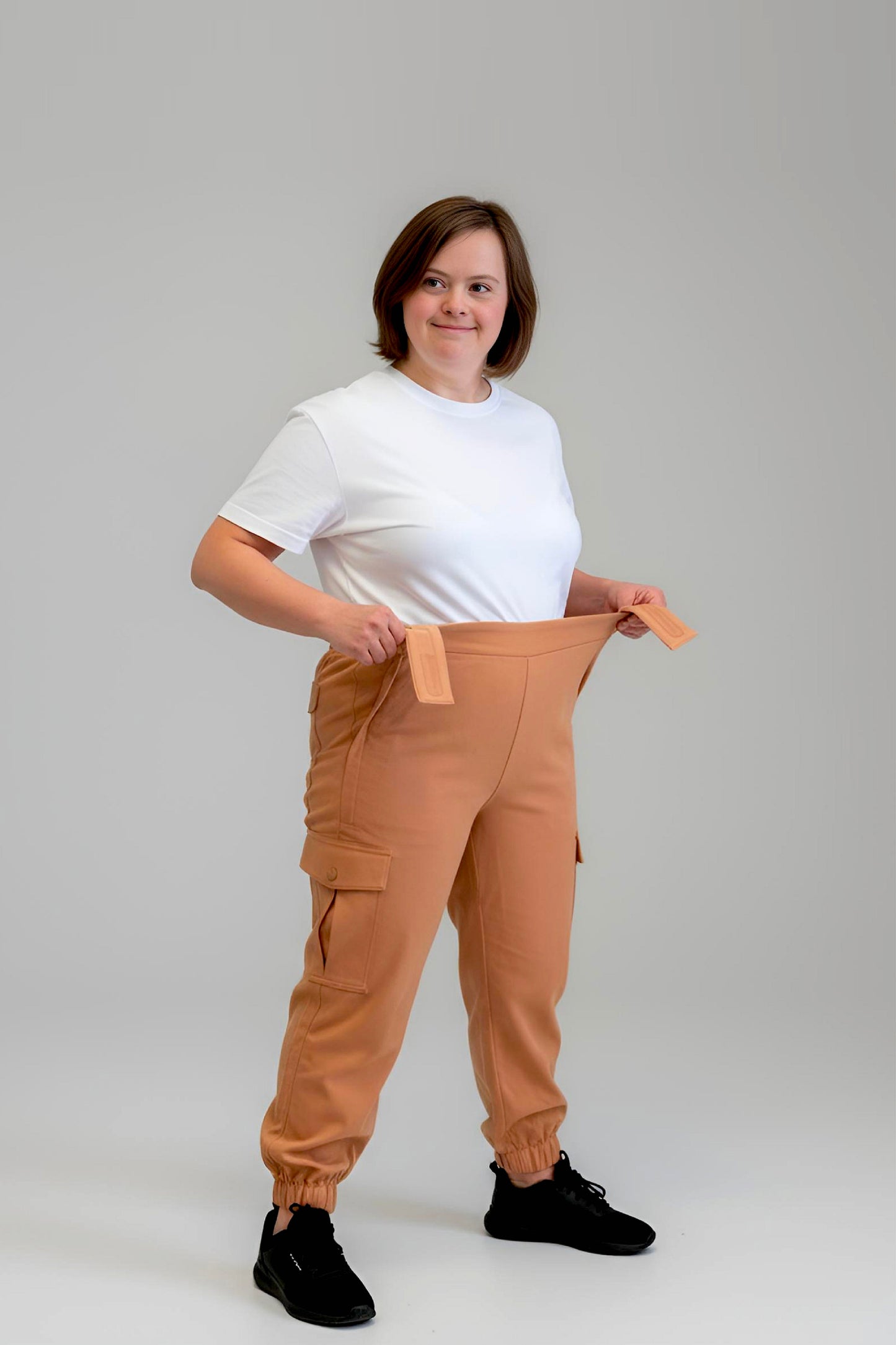 Women's Adaptive Clothing: Stretch Classic Cargo Pocket Pant, Elastic Waistband, Zipper Each Side for Easy Dressing