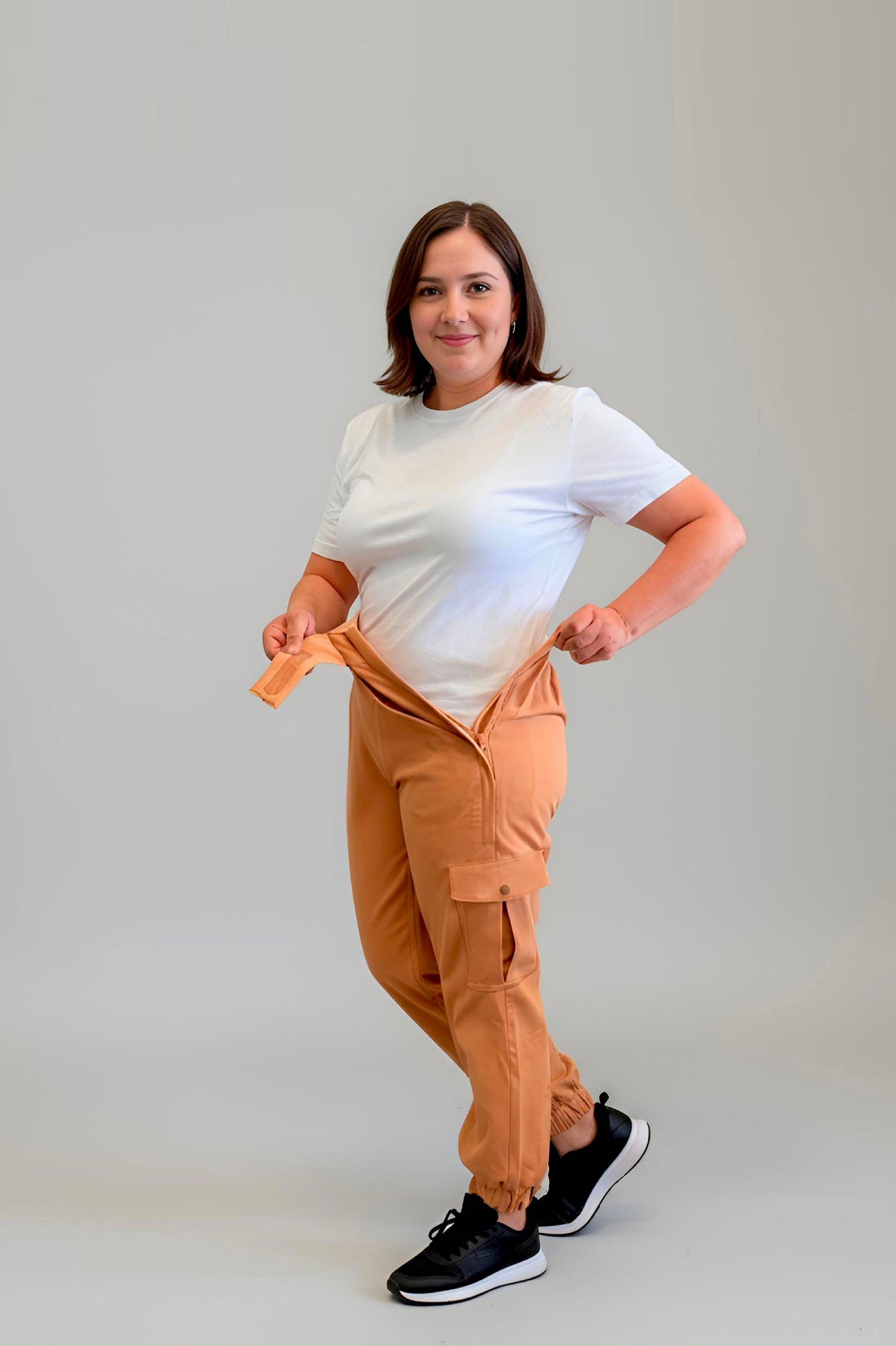 Women's Adaptive Clothing: Stretch Classic Cargo Pocket Pant, Elastic Waistband, Zipper Each Side for Easy Dressing