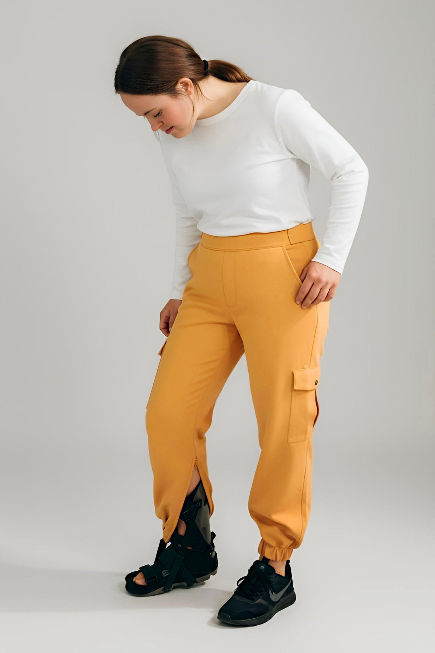 Women's Adaptive Clothing: Stretch Classic Cargo Pocket Pant, Elastic Waistband, Zipper Each Side for Easy Dressing