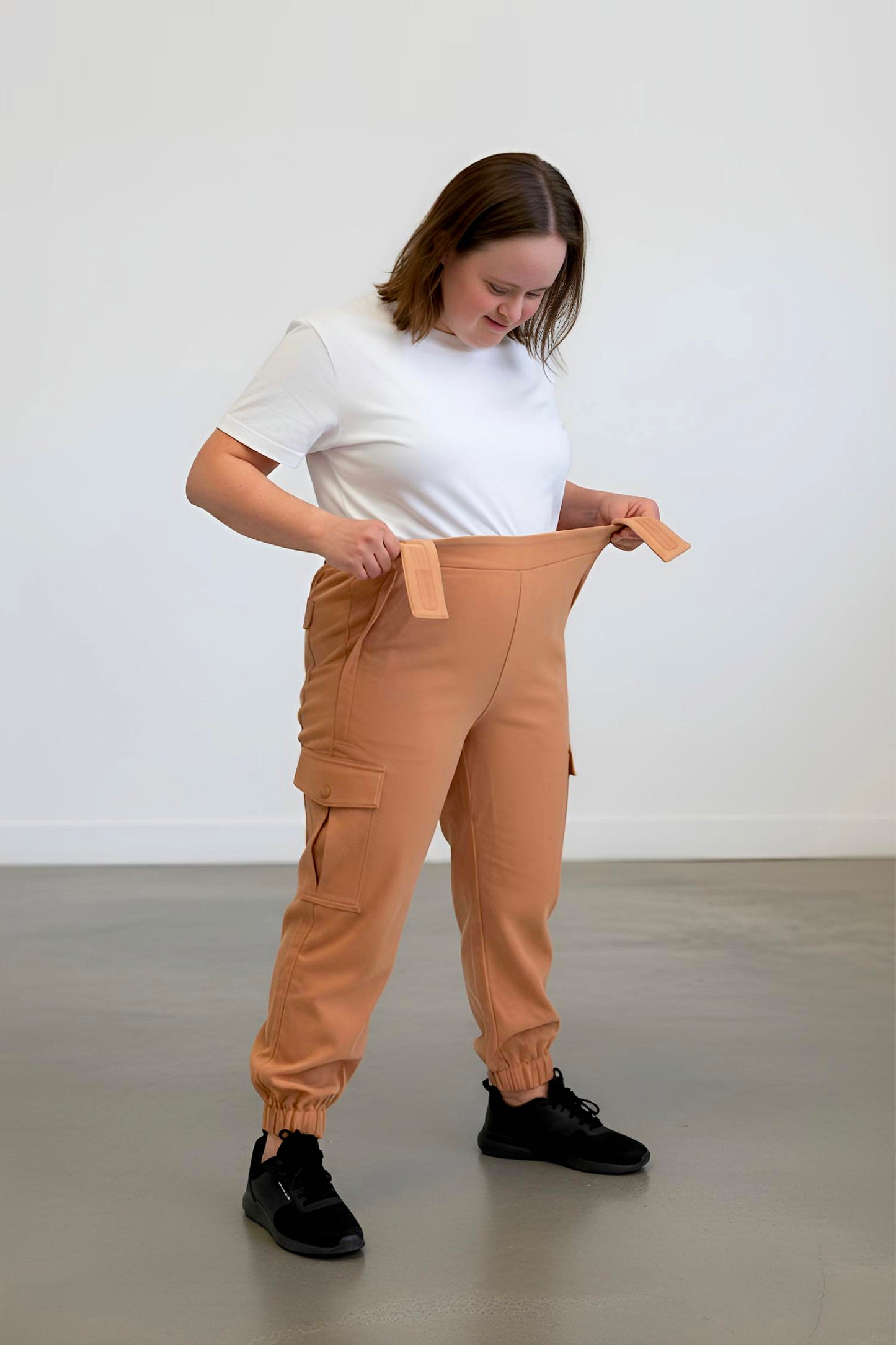 Women's Adaptive Clothing: Stretch Classic Cargo Pocket Pant, Elastic Waistband, Zipper Each Side for Easy Dressing