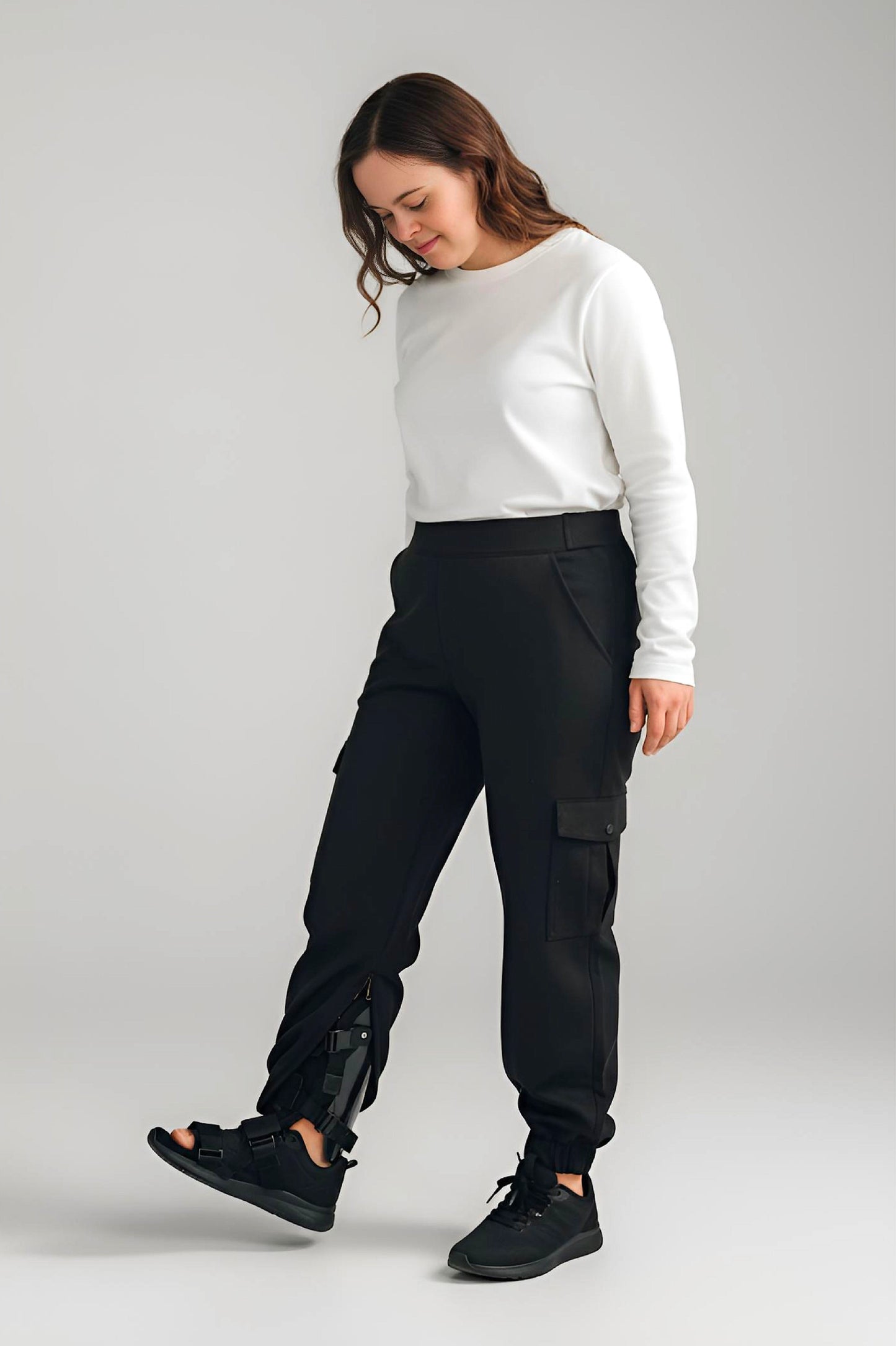 Women's Adaptive Clothing: Stretch Classic Cargo Pocket Pant, Elastic Waistband, Zipper Each Side for Easy Dressing