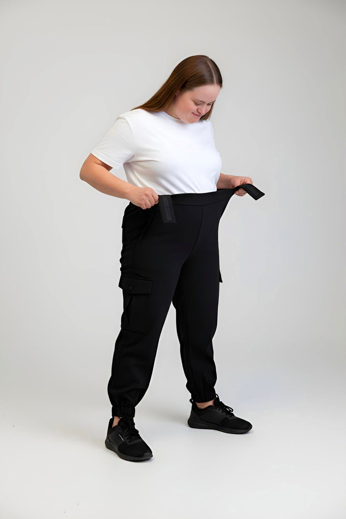 Women's Adaptive Clothing: Stretch Classic Cargo Pocket Pant, Elastic Waistband, Zipper Each Side for Easy Dressing