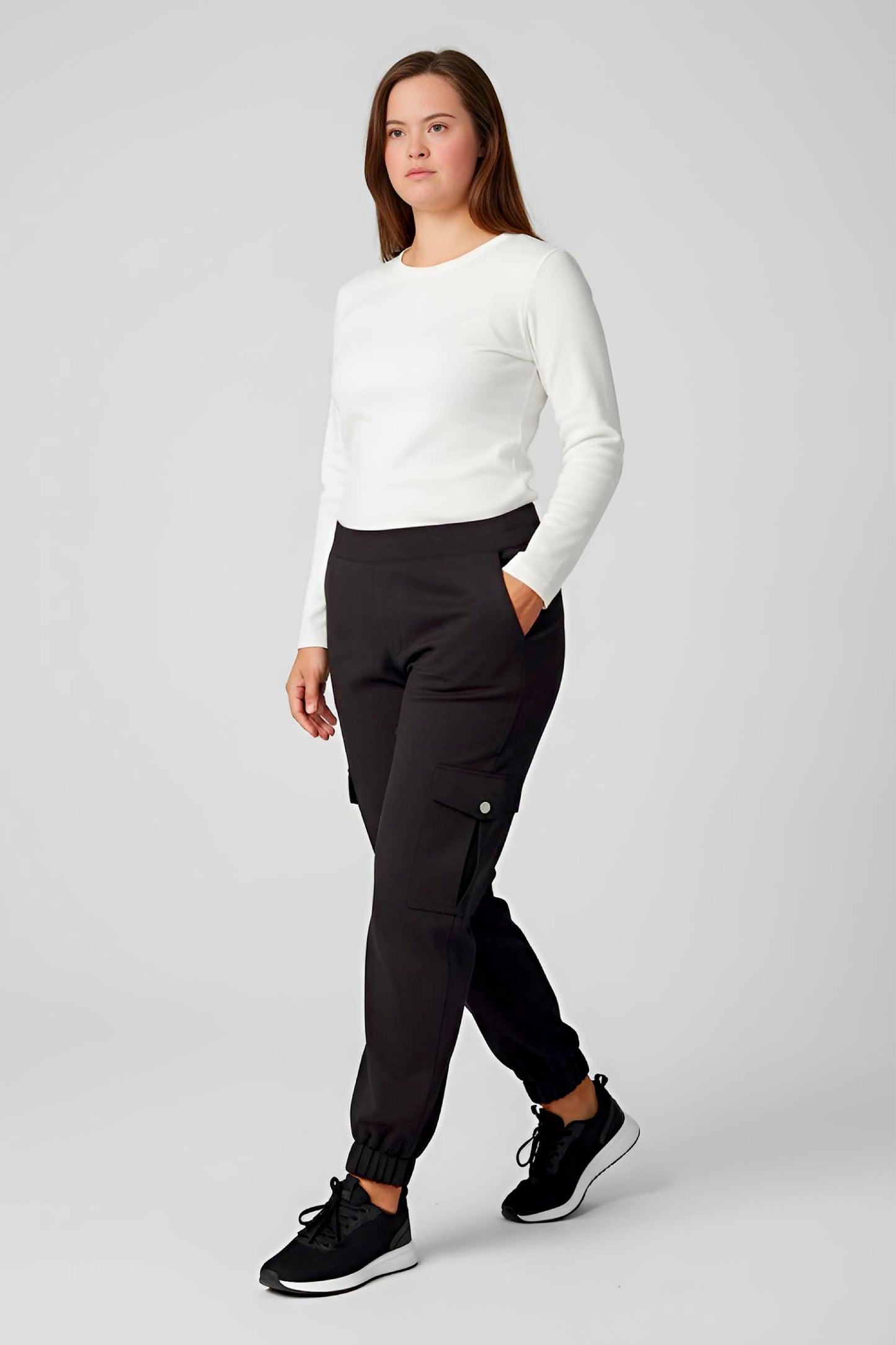 Women's Adaptive Clothing: Stretch Classic Cargo Pocket Pant, Elastic Waistband, Zipper Each Side for Easy Dressing