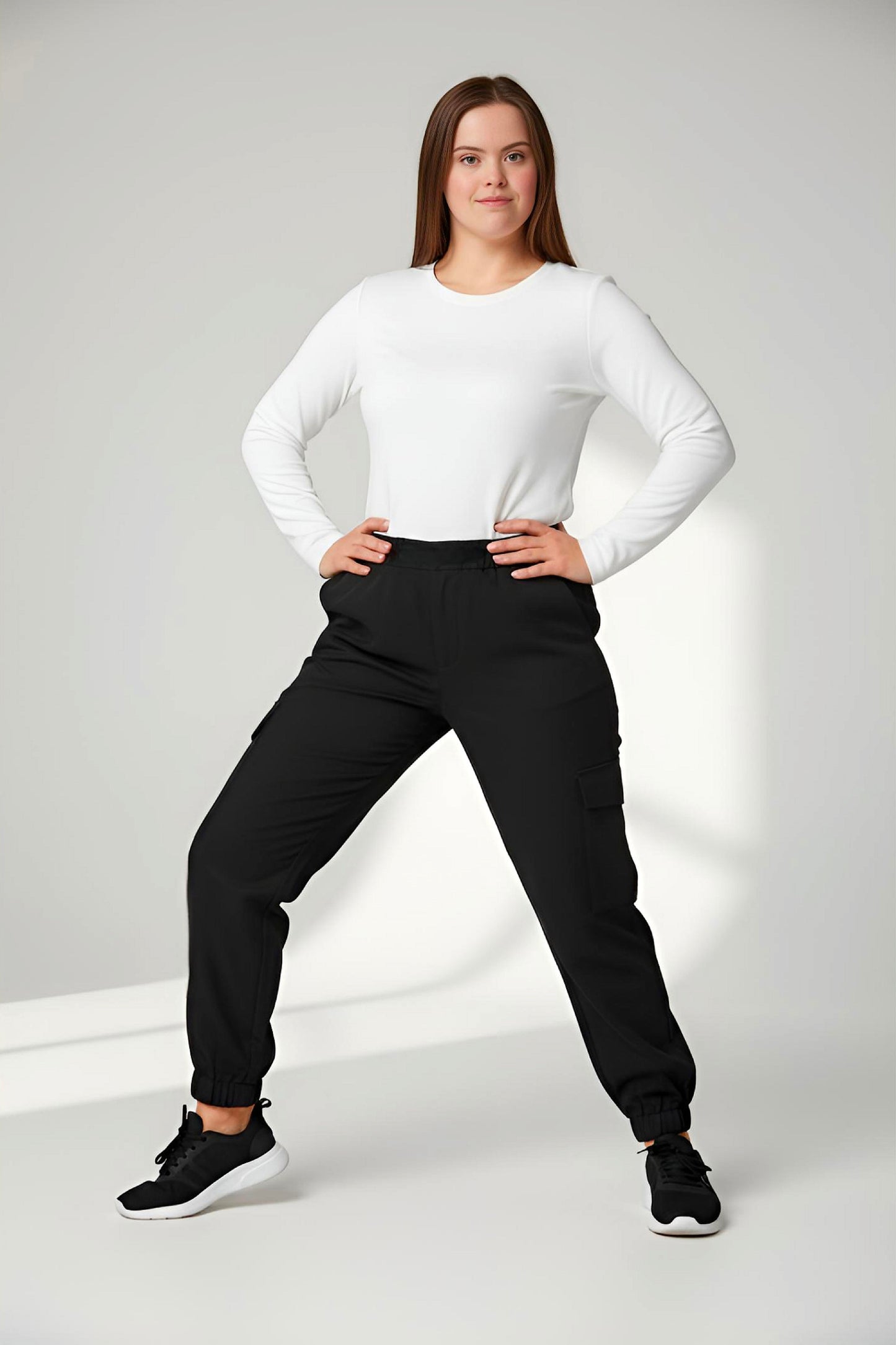 Women's Adaptive Clothing: Stretch Classic Cargo Pocket Pant, Elastic Waistband, Zipper Each Side for Easy Dressing