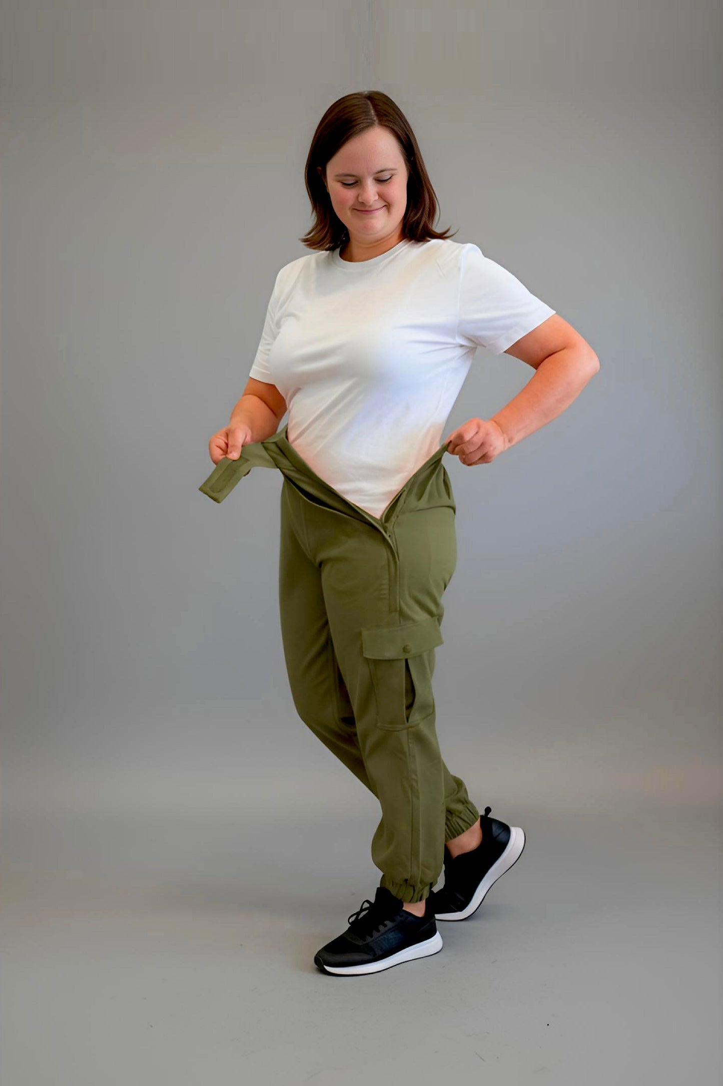 Women's Adaptive Clothing: Stretch Classic Cargo Pocket Pant, Elastic Waistband, Zipper Each Side for Easy Dressing