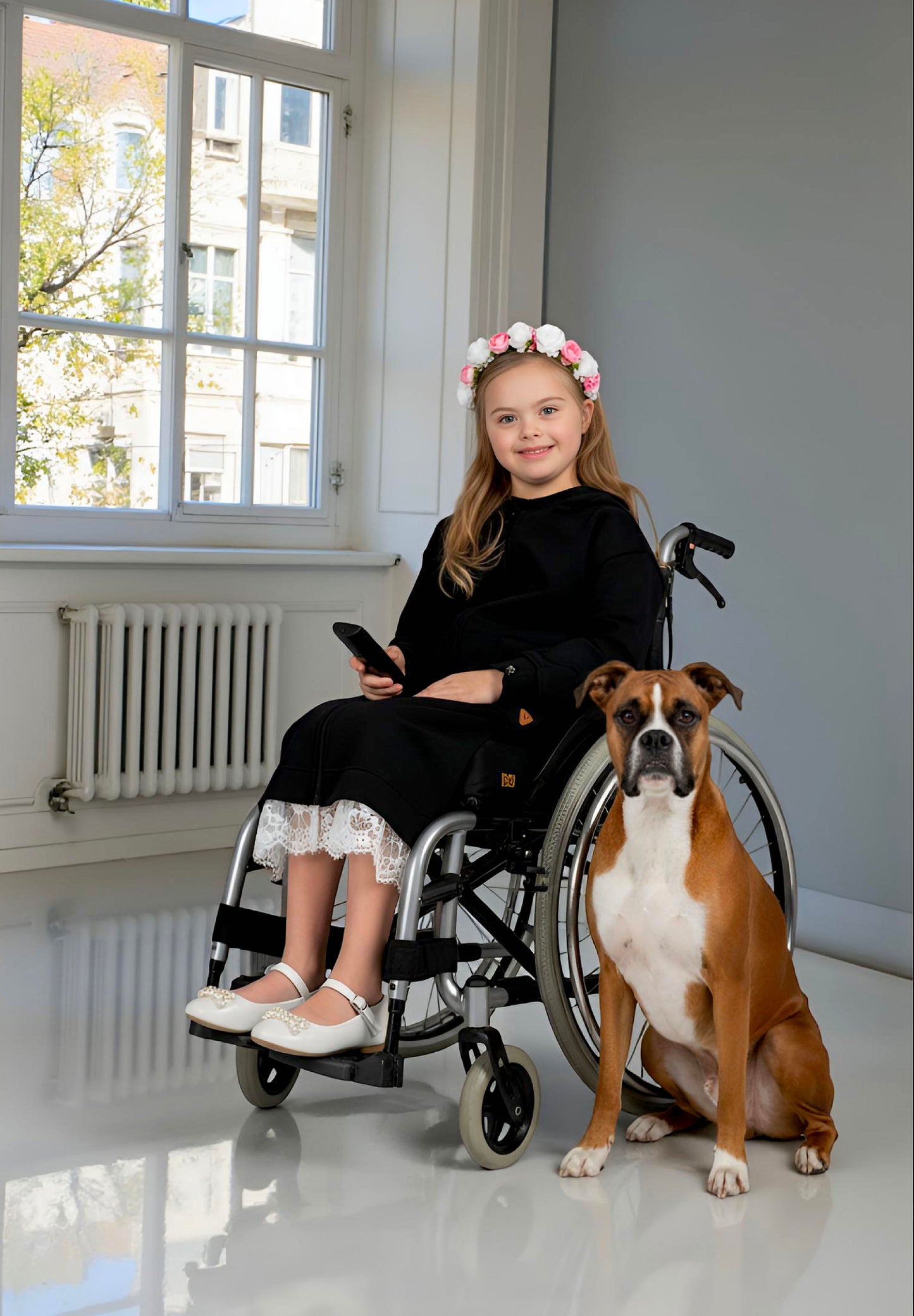 Adaptive Kids Sweatshirt Dress with Full Front Zipper and Easy-Undressing Sleeves