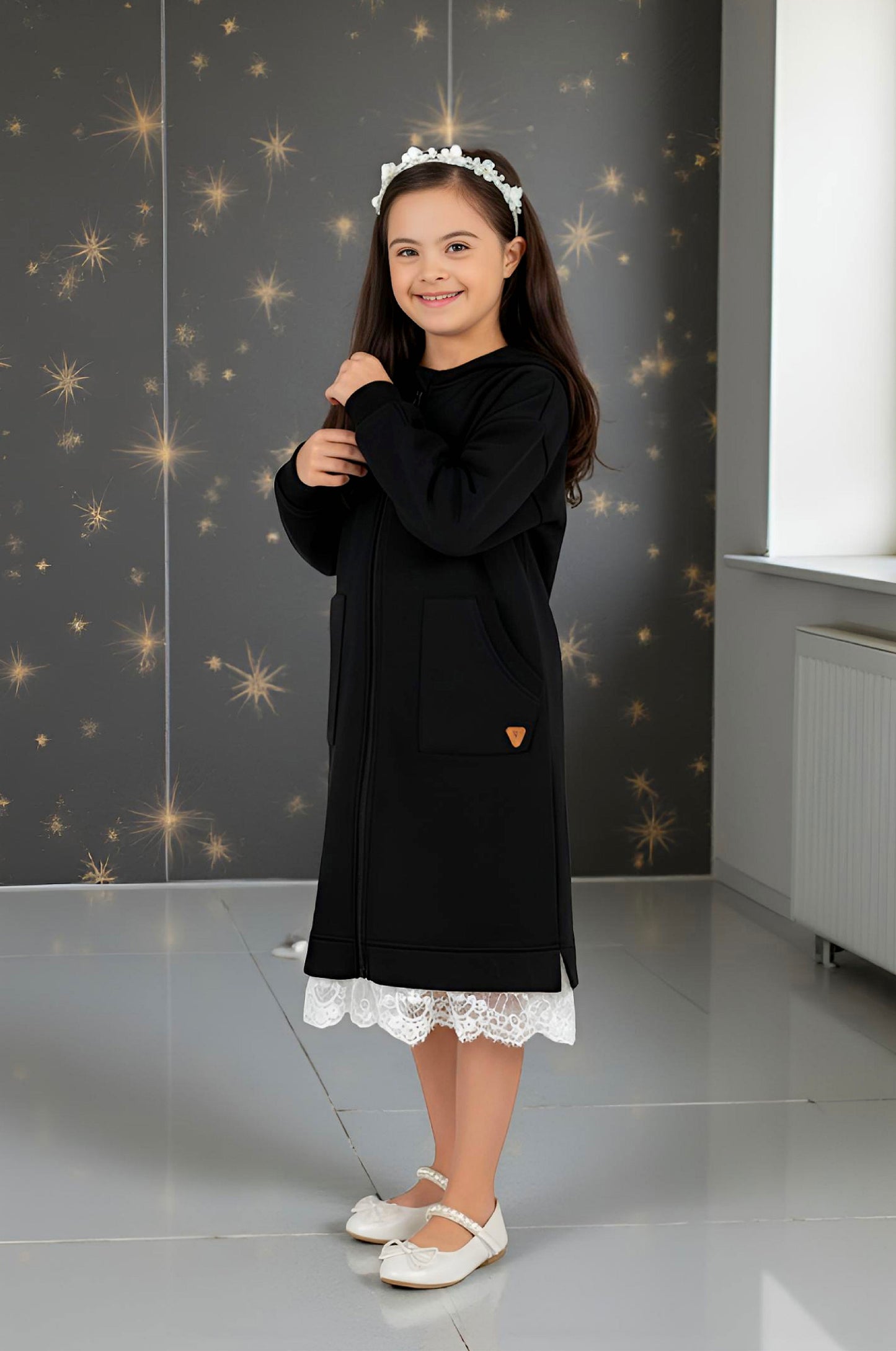 Adaptive Kids Sweatshirt Dress with Full Front Zipper and Easy-Undressing Sleeves