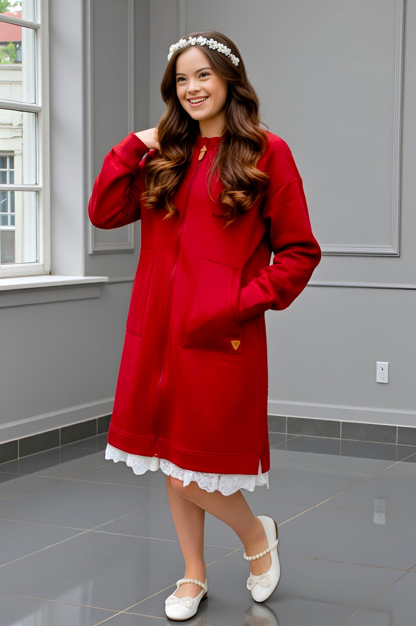 Adaptive Kids Sweatshirt Dress with Full Front Zipper and Easy-Undressing Sleeves