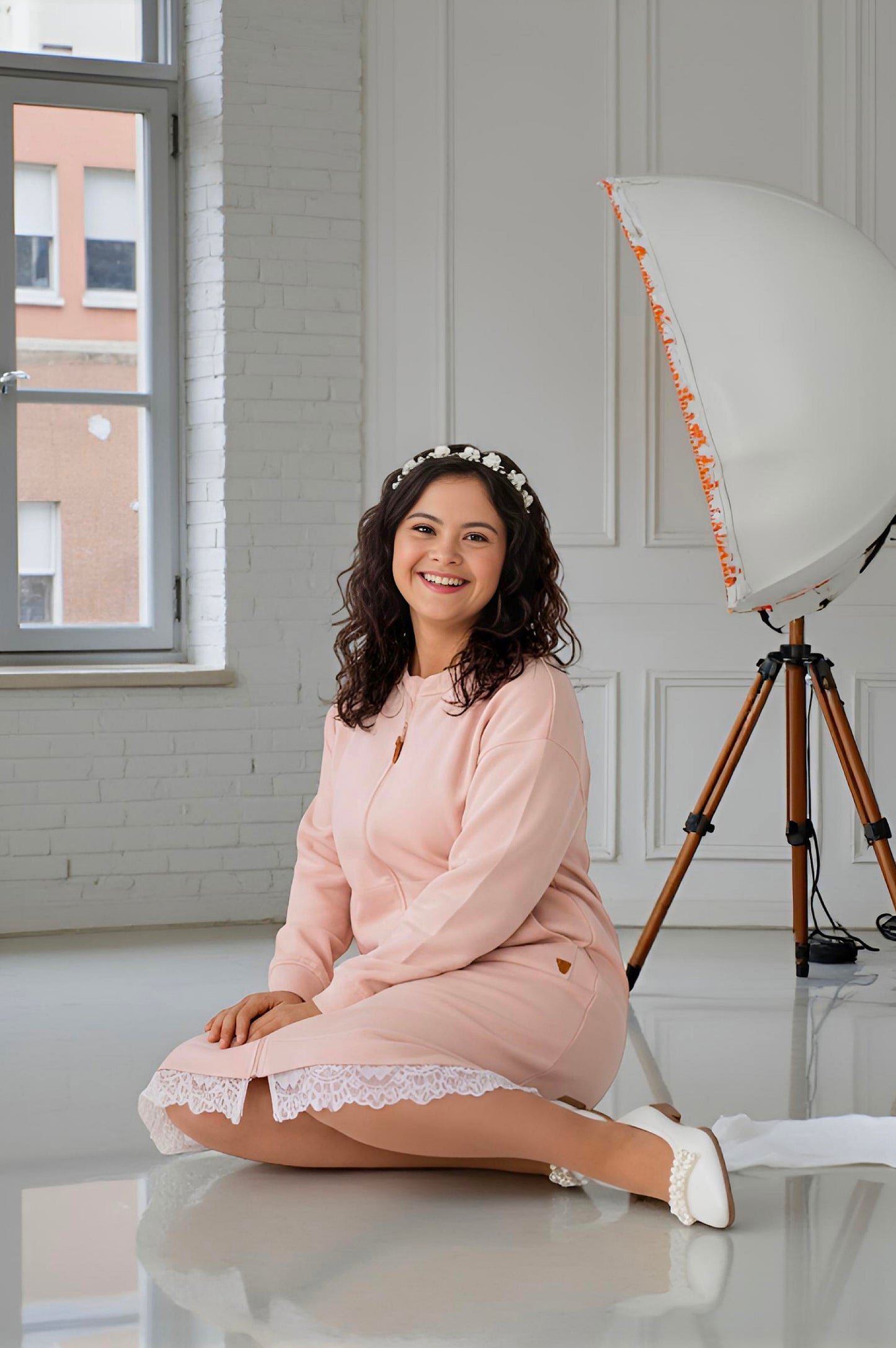 Adaptive Kids Sweatshirt Dress with Full Front Zipper and Easy-Undressing Sleeves