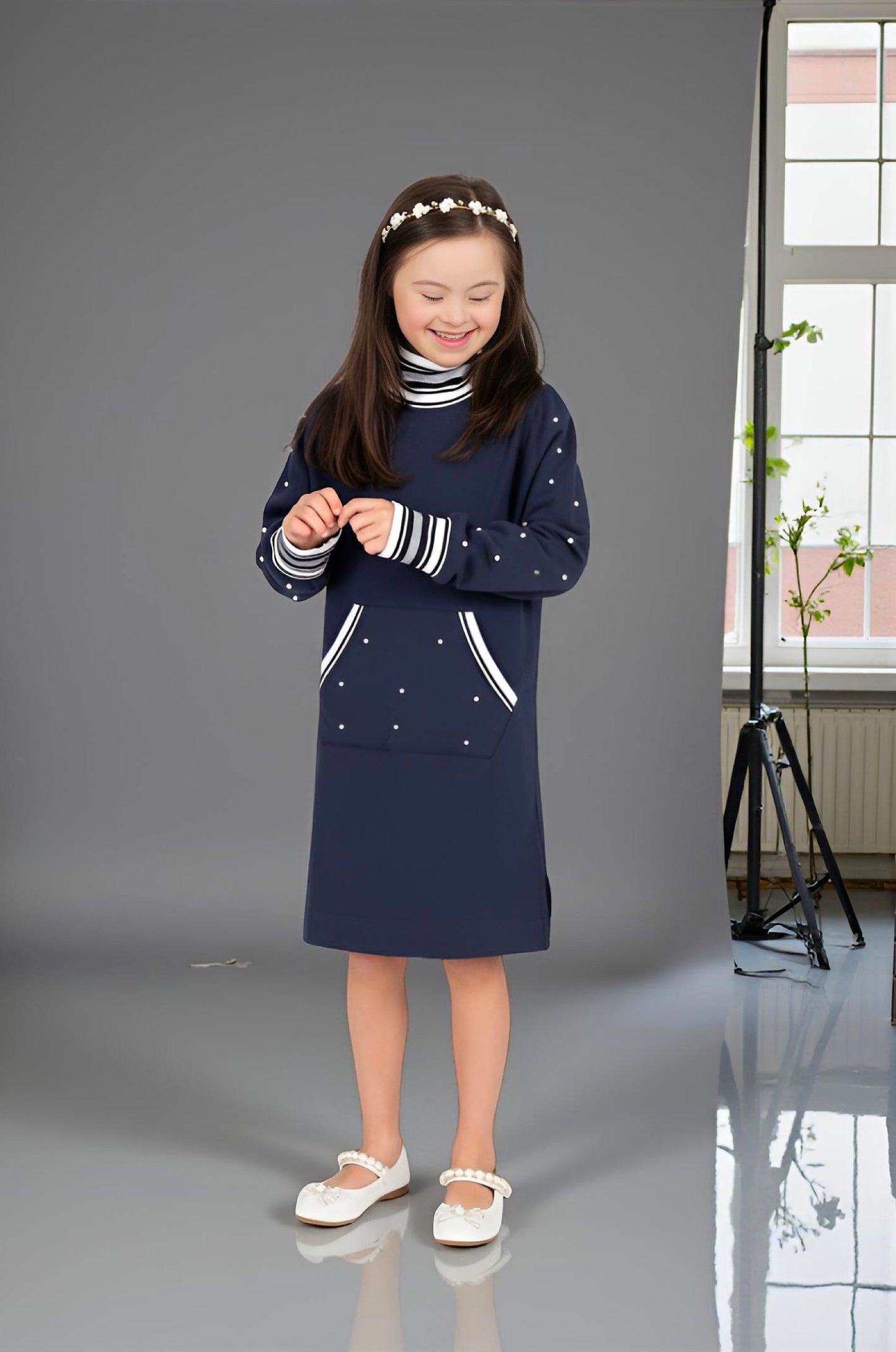 Adaptive Kids Classic Dress: Back Zipper, Front Cargo Pocket, Easy-Undressing Sleeves