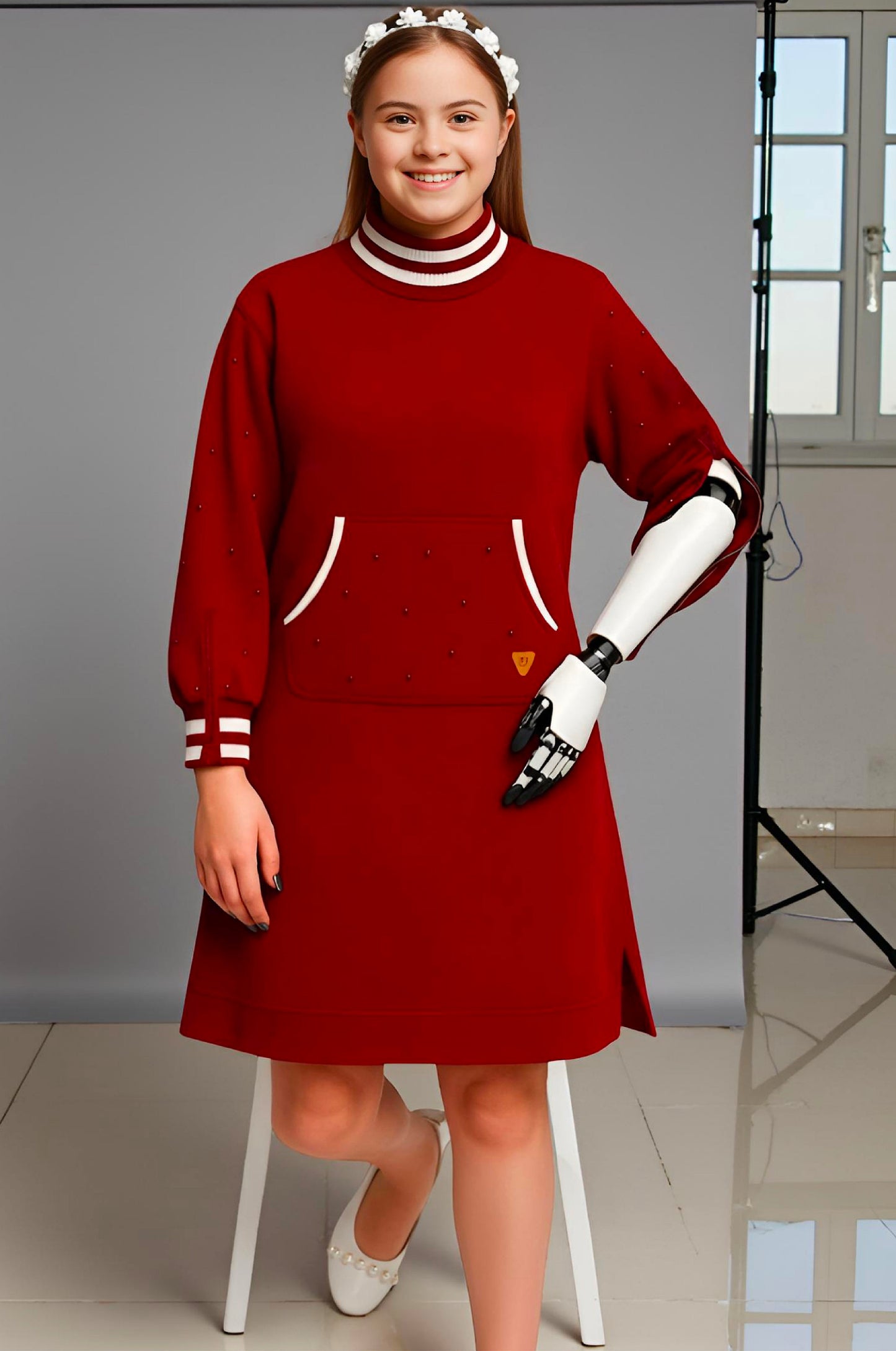 Adaptive Kids Classic Dress: Back Zipper, Front Cargo Pocket, Easy-Undressing Sleeves