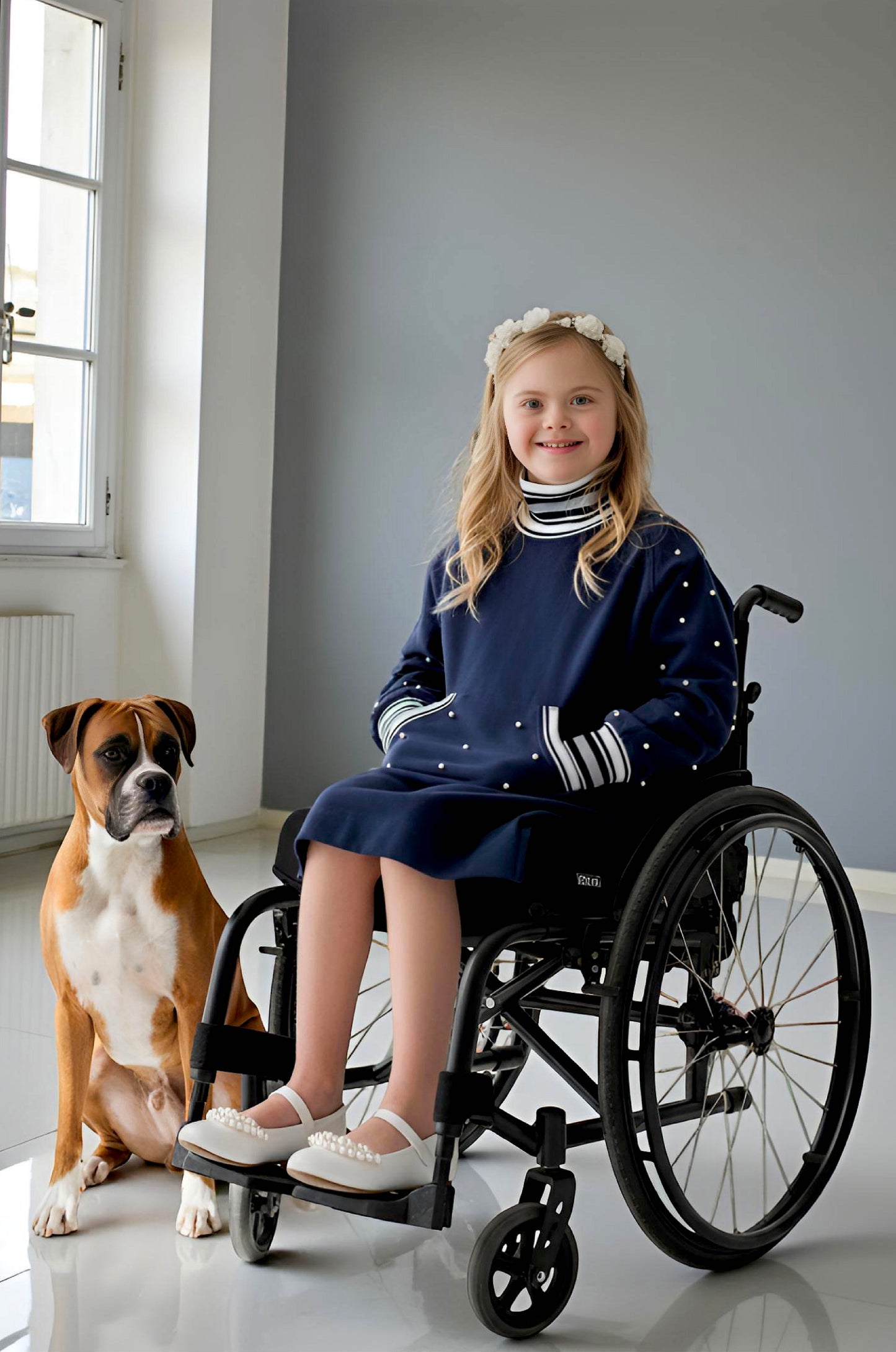 Adaptive Kids Classic Dress: Back Zipper, Front Cargo Pocket, Easy-Undressing Sleeves