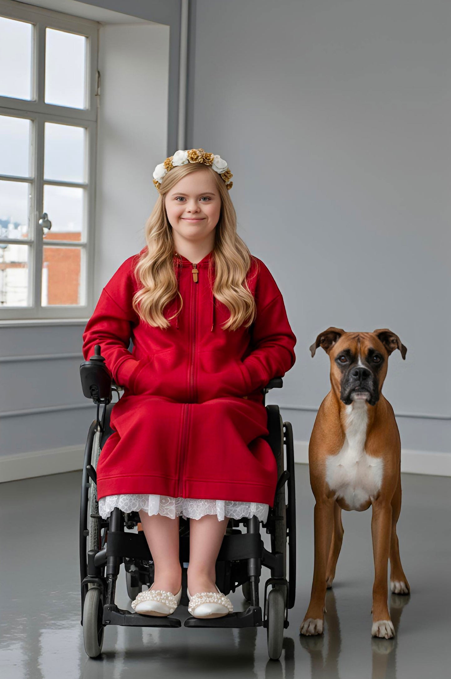 Adaptive Kids Sweatshirt Dress with Full Front Zipper and Easy-Undressing Sleeves