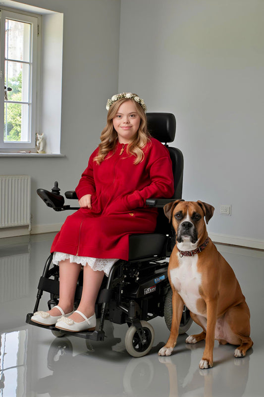 Adaptive Kids Sweatshirt Dress with Full Front Zipper and Easy-Undressing Sleeves