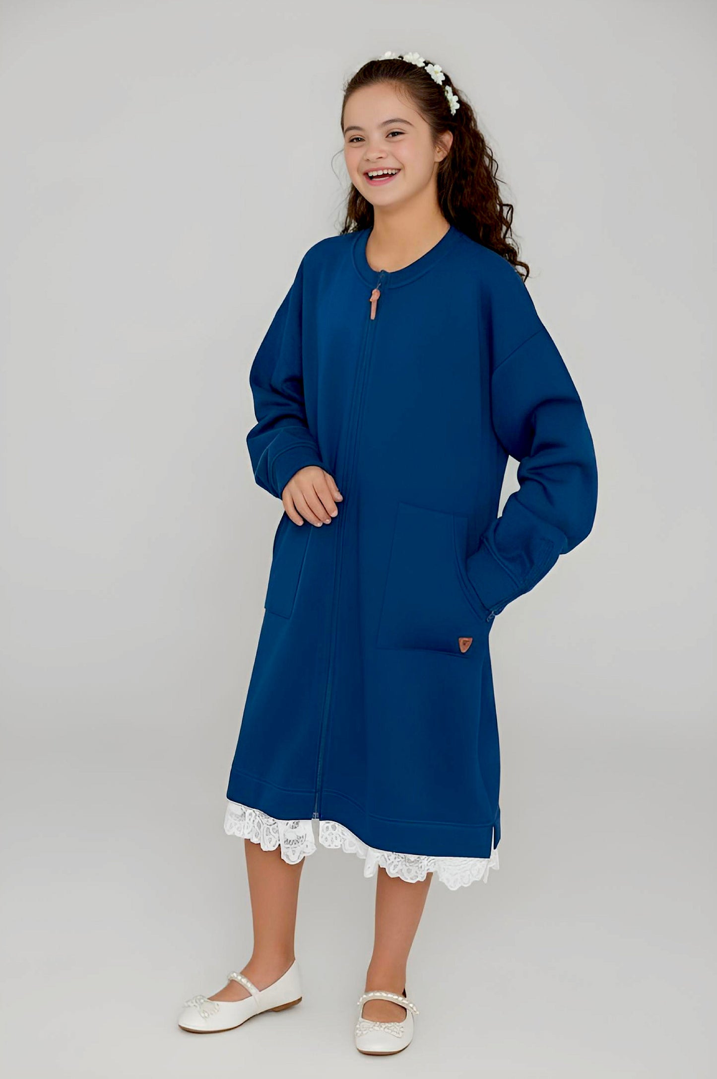 Adaptive Kids Sweatshirt Dress with Full Front Zipper and Easy-Undressing Sleeves