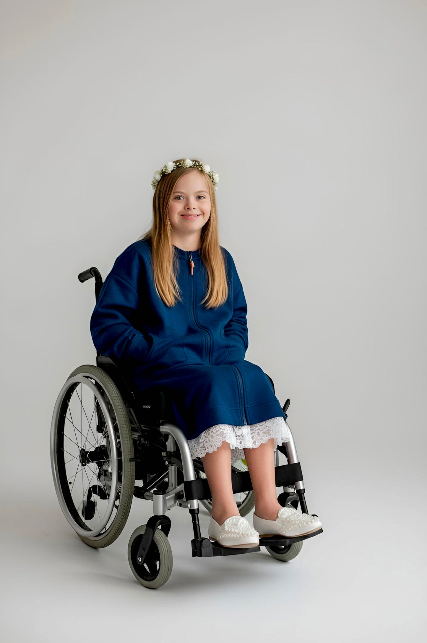 Adaptive Kids Sweatshirt Dress with Full Front Zipper and Easy-Undressing Sleeves