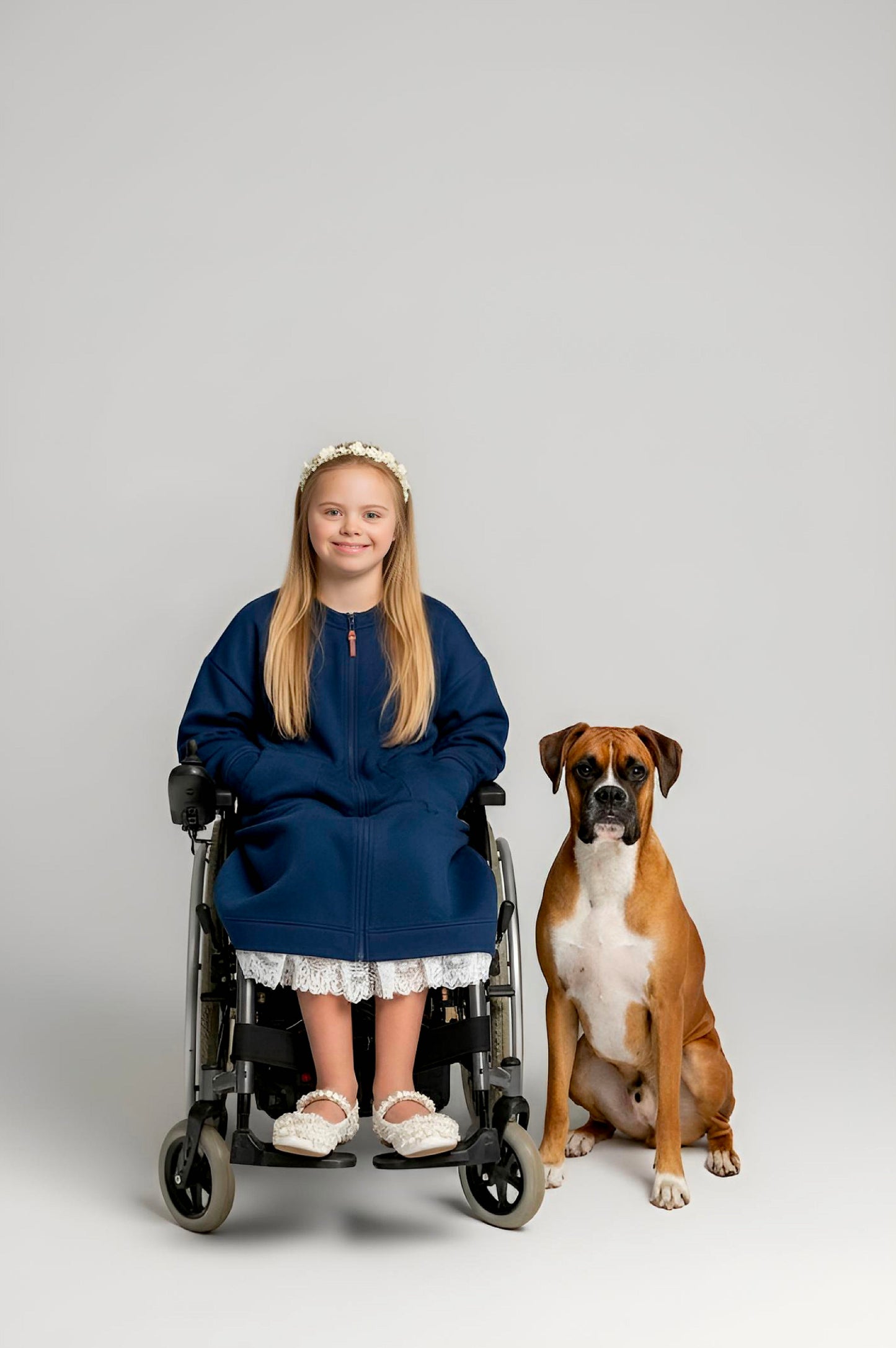 Adaptive Kids Sweatshirt Dress with Full Front Zipper and Easy-Undressing Sleeves