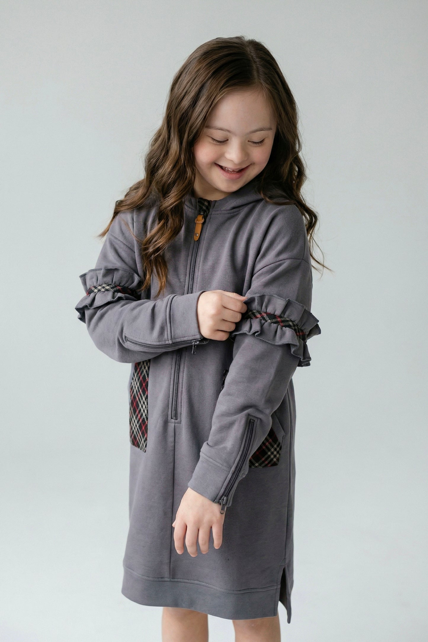 Adaptive Kids Fashion Dress: Front Long Zipper, Sleeve Easy Undressing