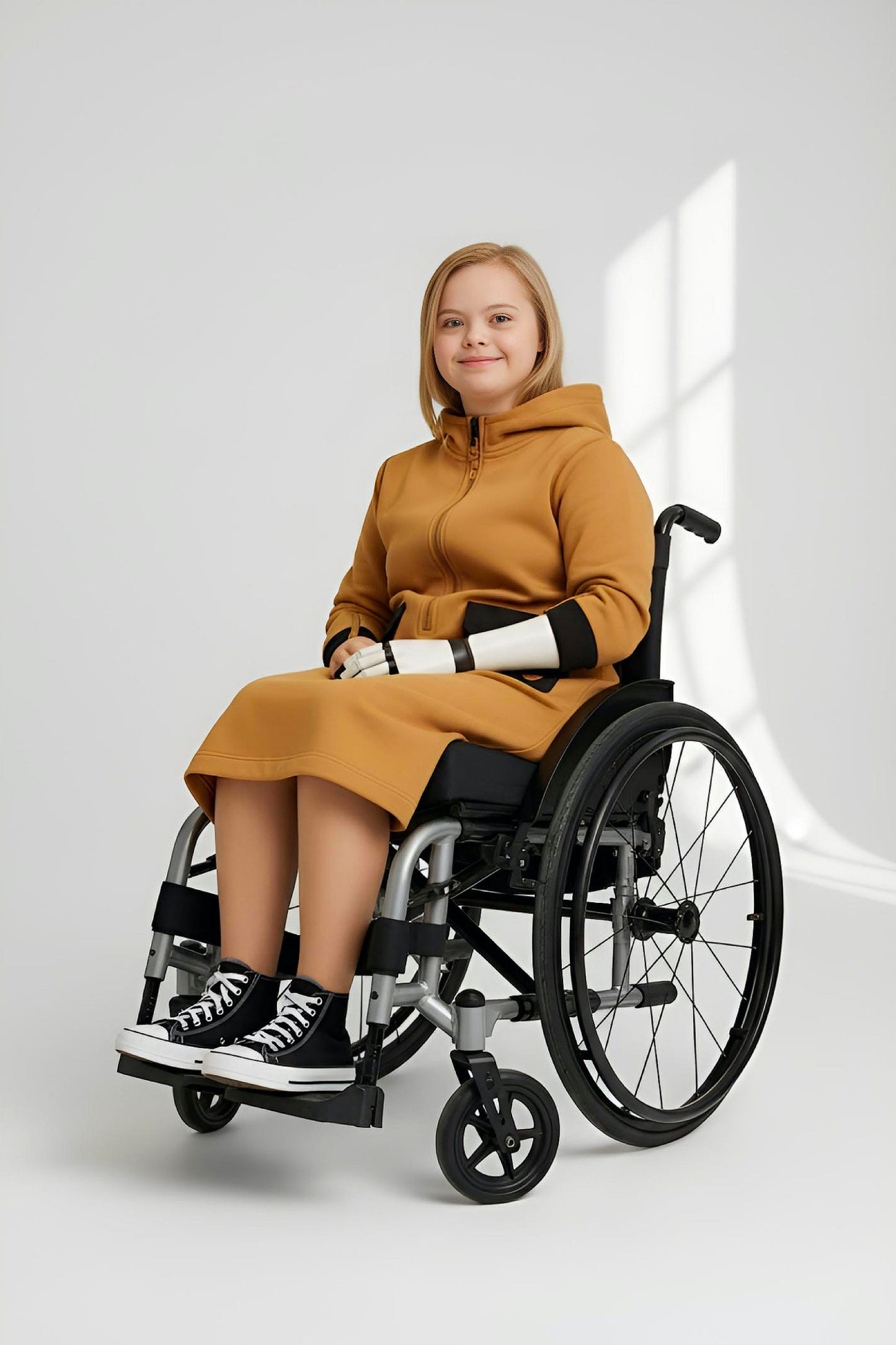 Adaptive Kids Hoodie Dress with Front Zipper & Easy-Undressing Sleeves