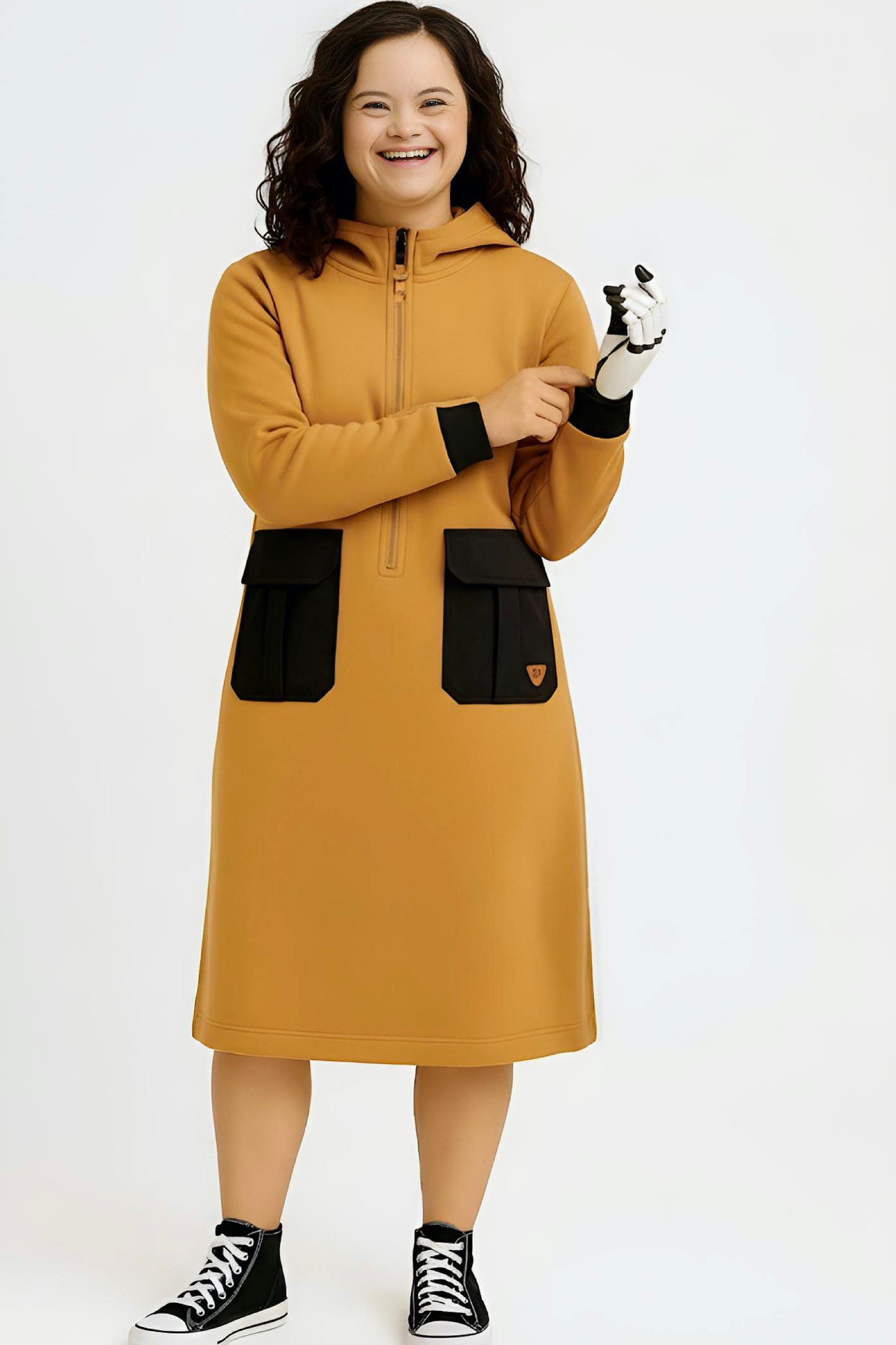 Adaptive Kids Hoodie Dress with Front Zipper & Easy-Undressing Sleeves