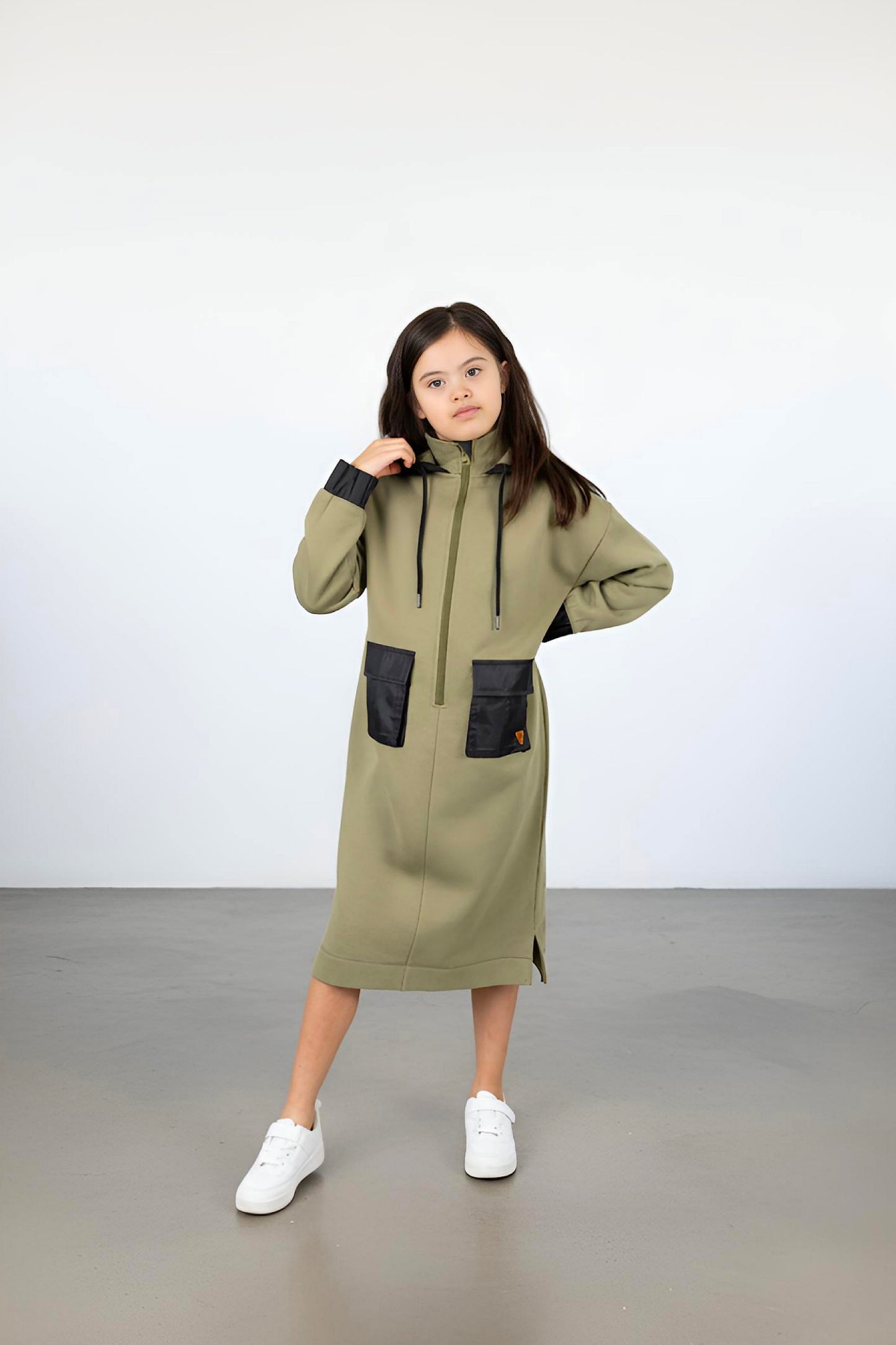 Adaptive Kids Hoodie Dress with Front Zipper & Easy-Undressing Sleeves