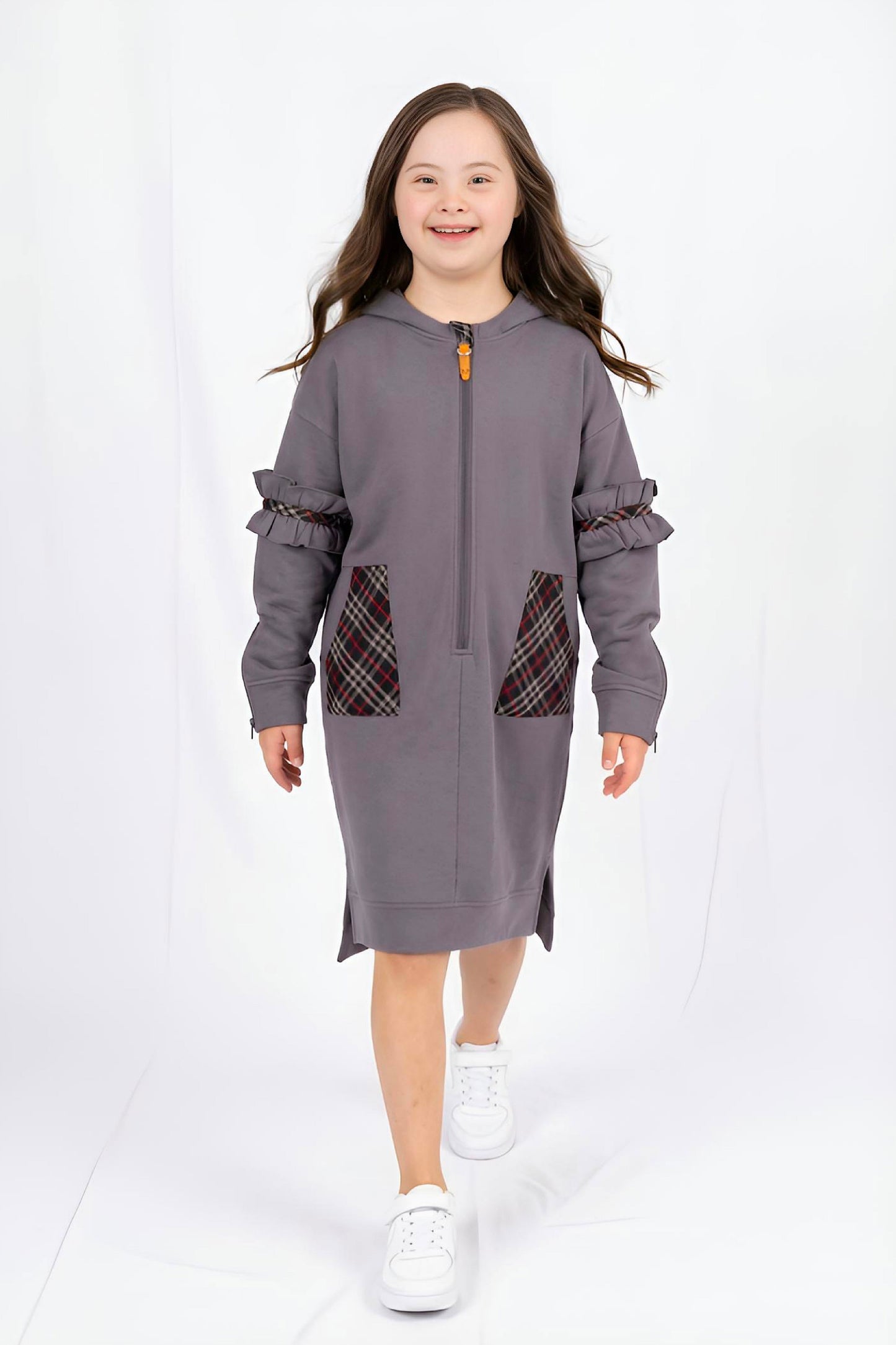 Adaptive Kids Fashion Dress: Front Long Zipper, Sleeve Easy Undressing