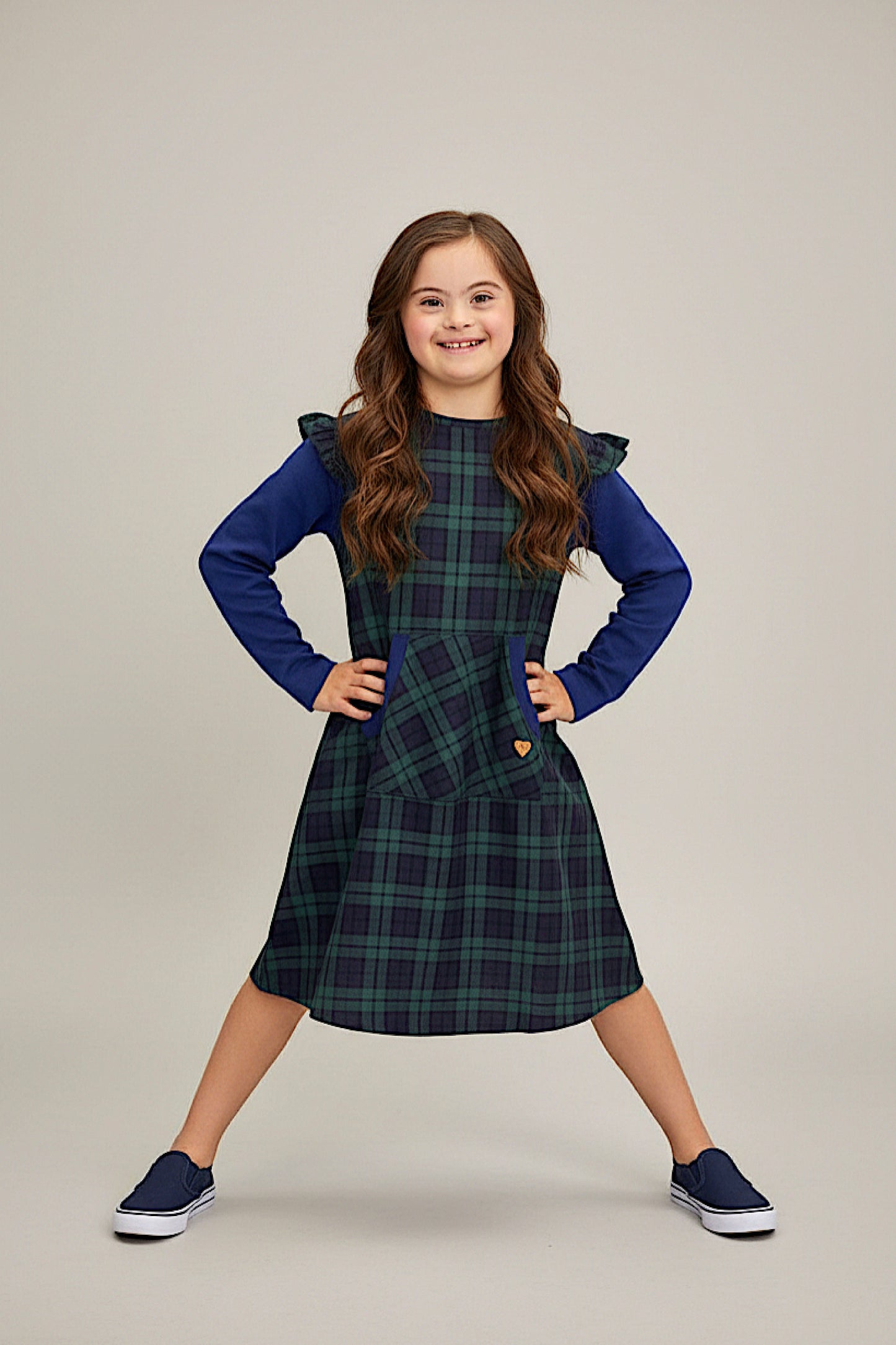 Adaptive Kids Stretch Dress: Back Zipper, Cargo Pocket, Easy-Undressing Sleeves