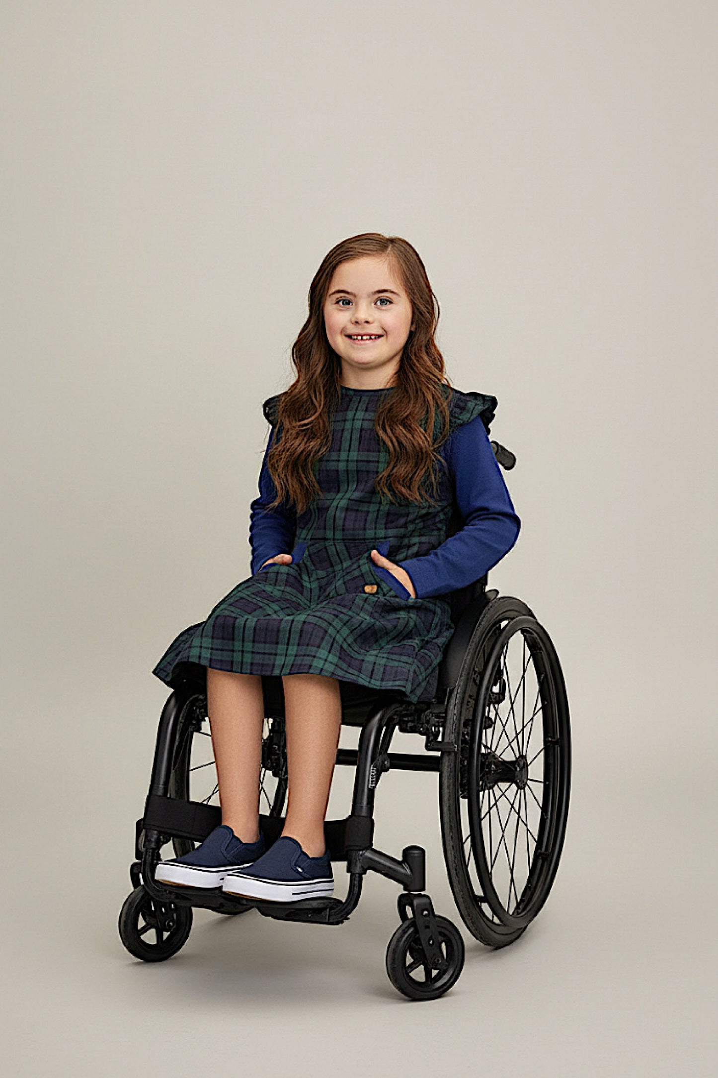 Adaptive Kids Stretch Dress: Back Zipper, Cargo Pocket, Easy-Undressing Sleeves