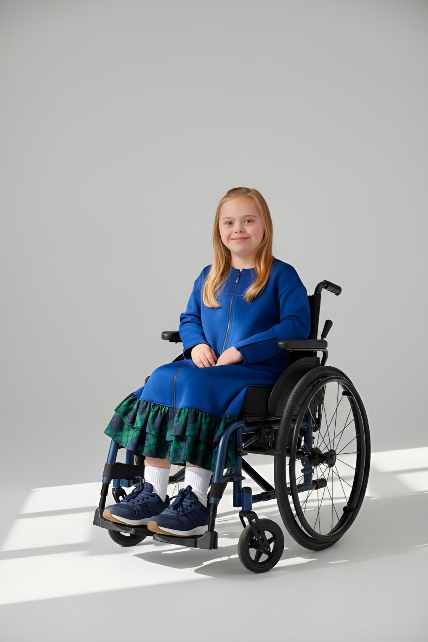 Adaptive Kids Dolman Sweatshirt Dress with full Zipper & Contrast Frills