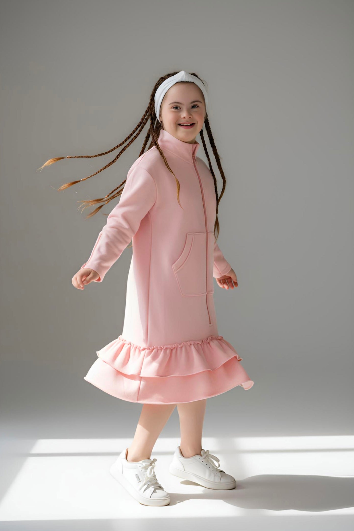 Kids Adaptive Dolman Sweatshirt Dress with Zipper & Cargo Pocket