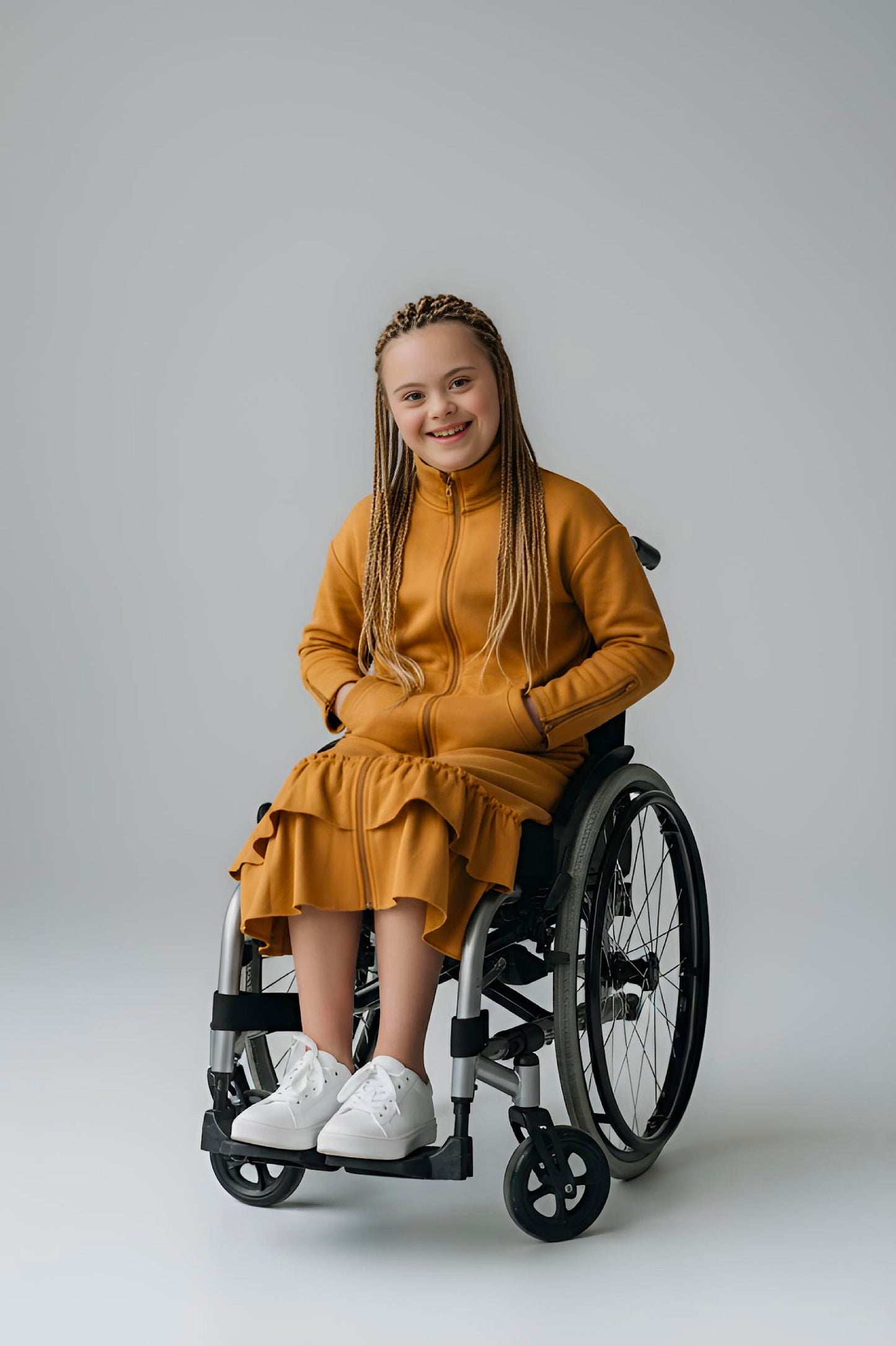 Kids Adaptive Dolman Sweatshirt Dress with Zipper & Cargo Pocket