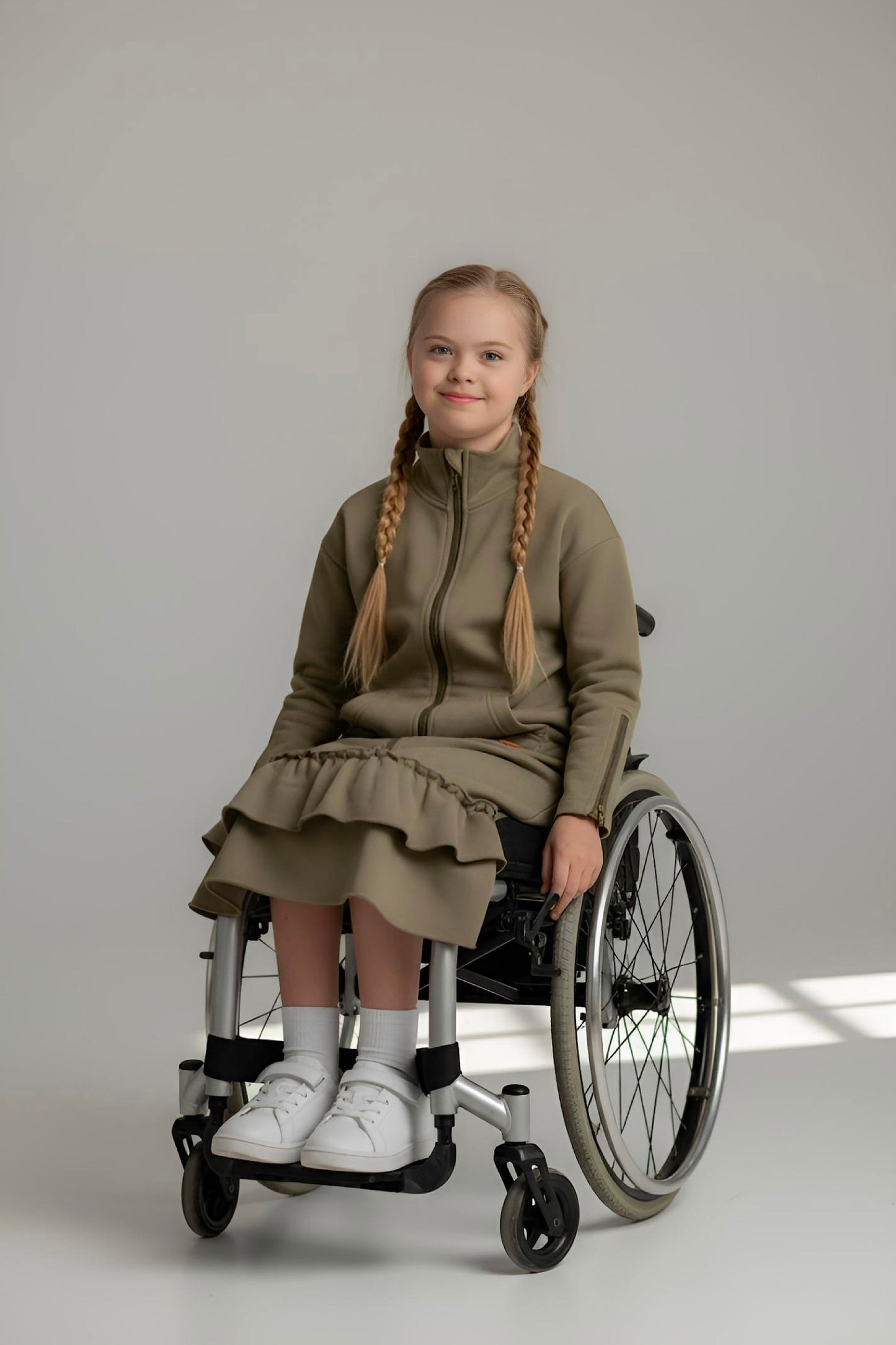 Kids Adaptive Dolman Sweatshirt Dress with Zipper & Cargo Pocket