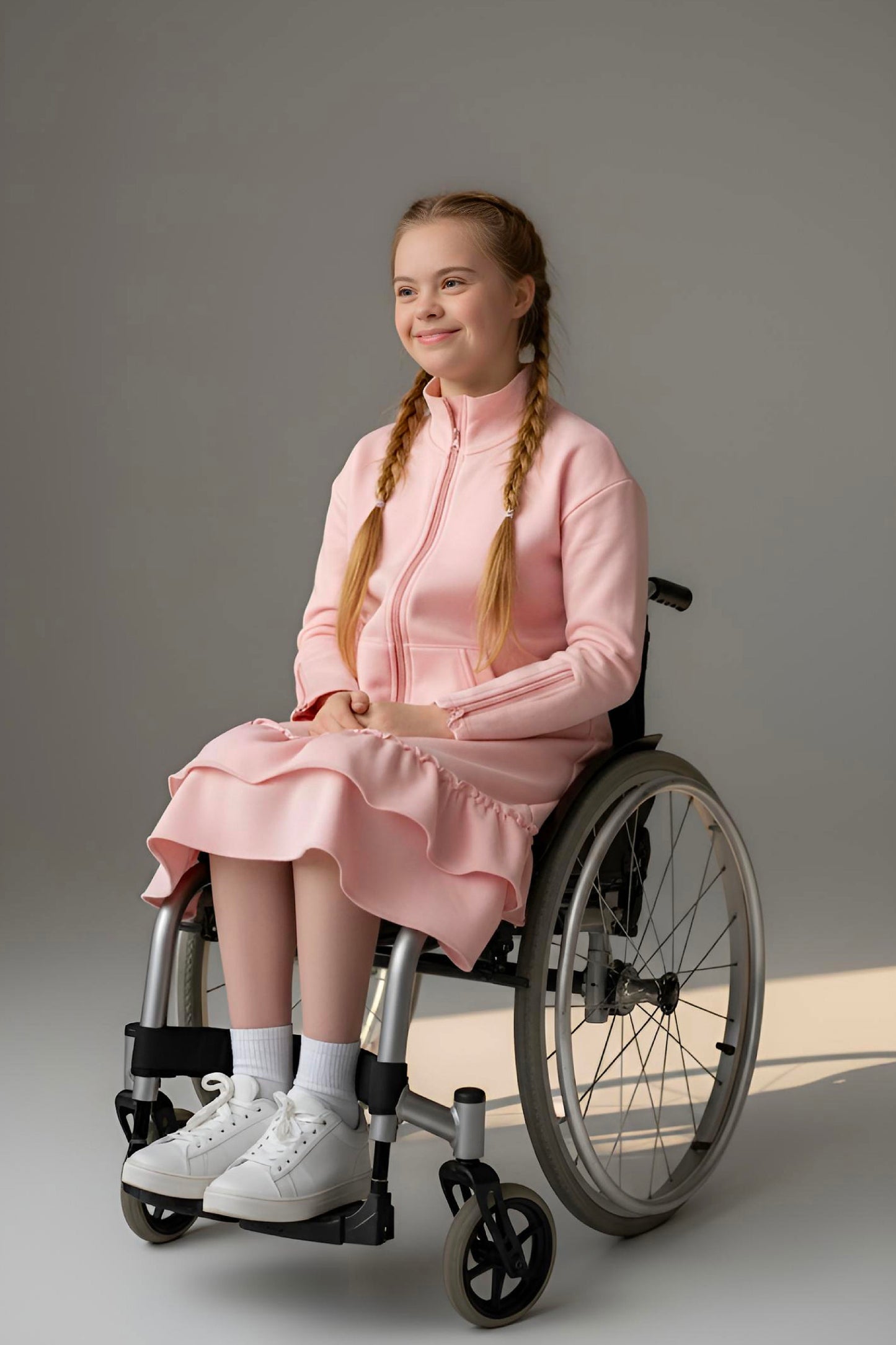 Kids Adaptive Dolman Sweatshirt Dress with Zipper & Cargo Pocket